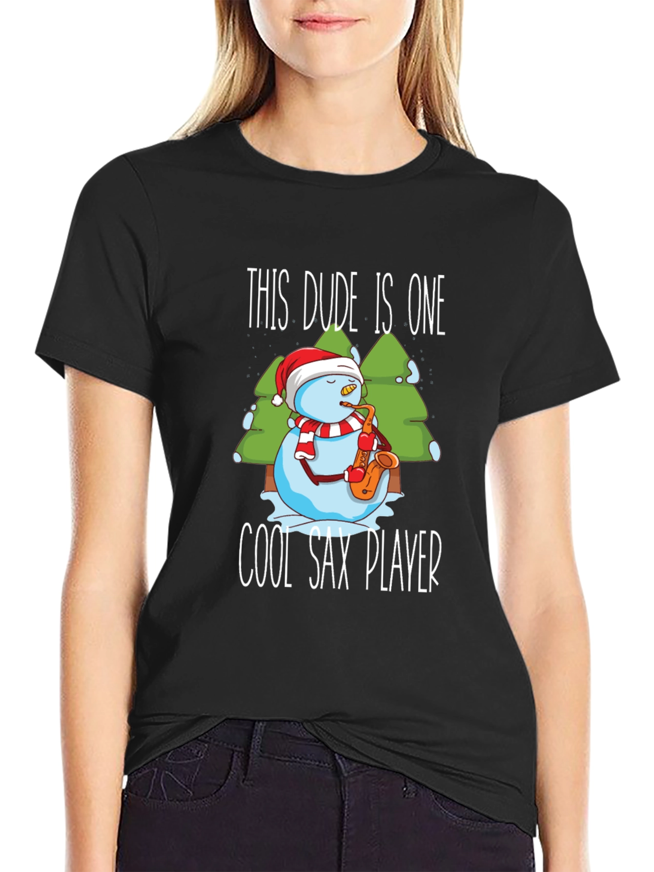 Cool Sax Player Snowman T-Shirt