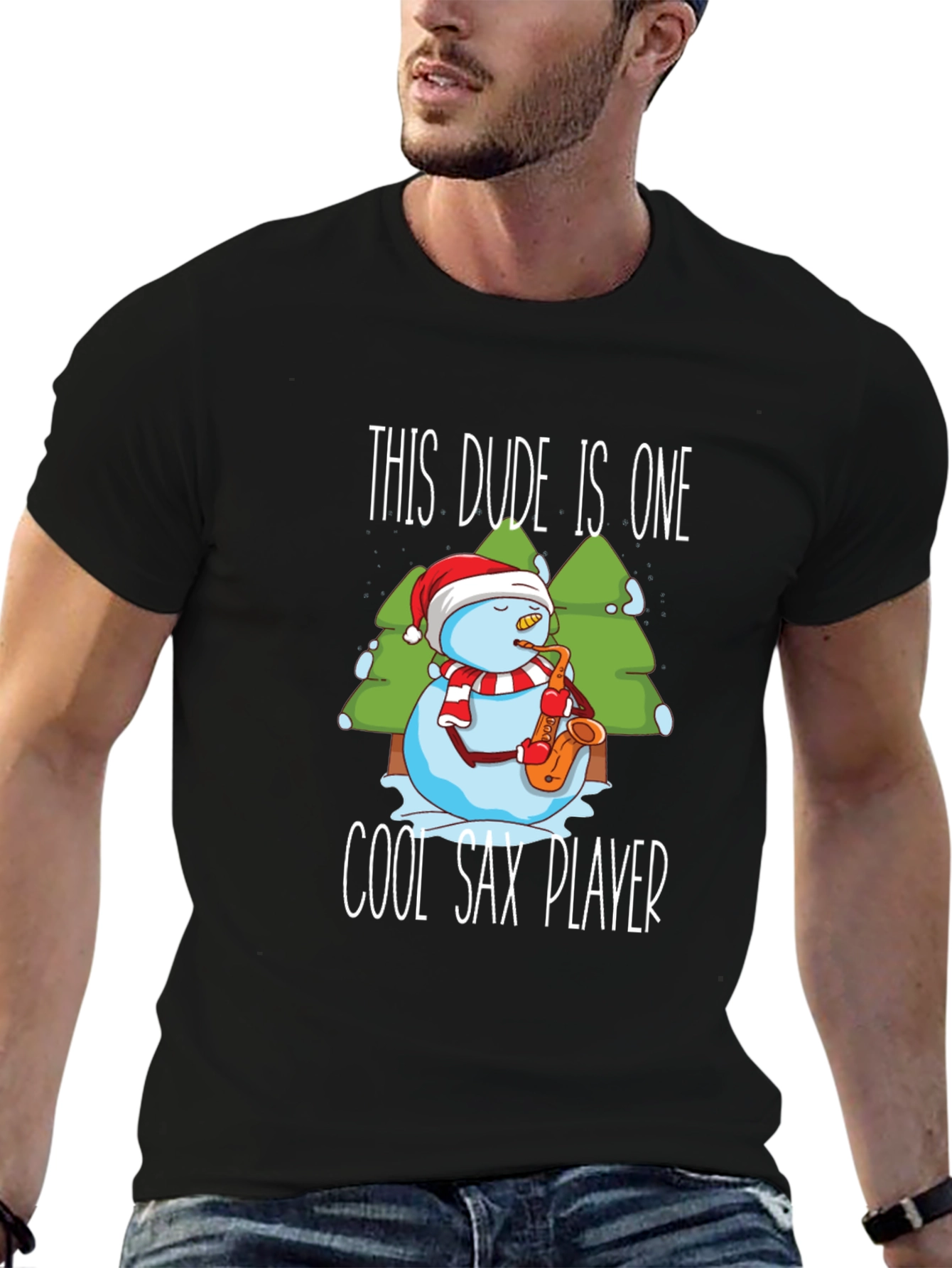 Cool Sax Player Snowman T-Shirt