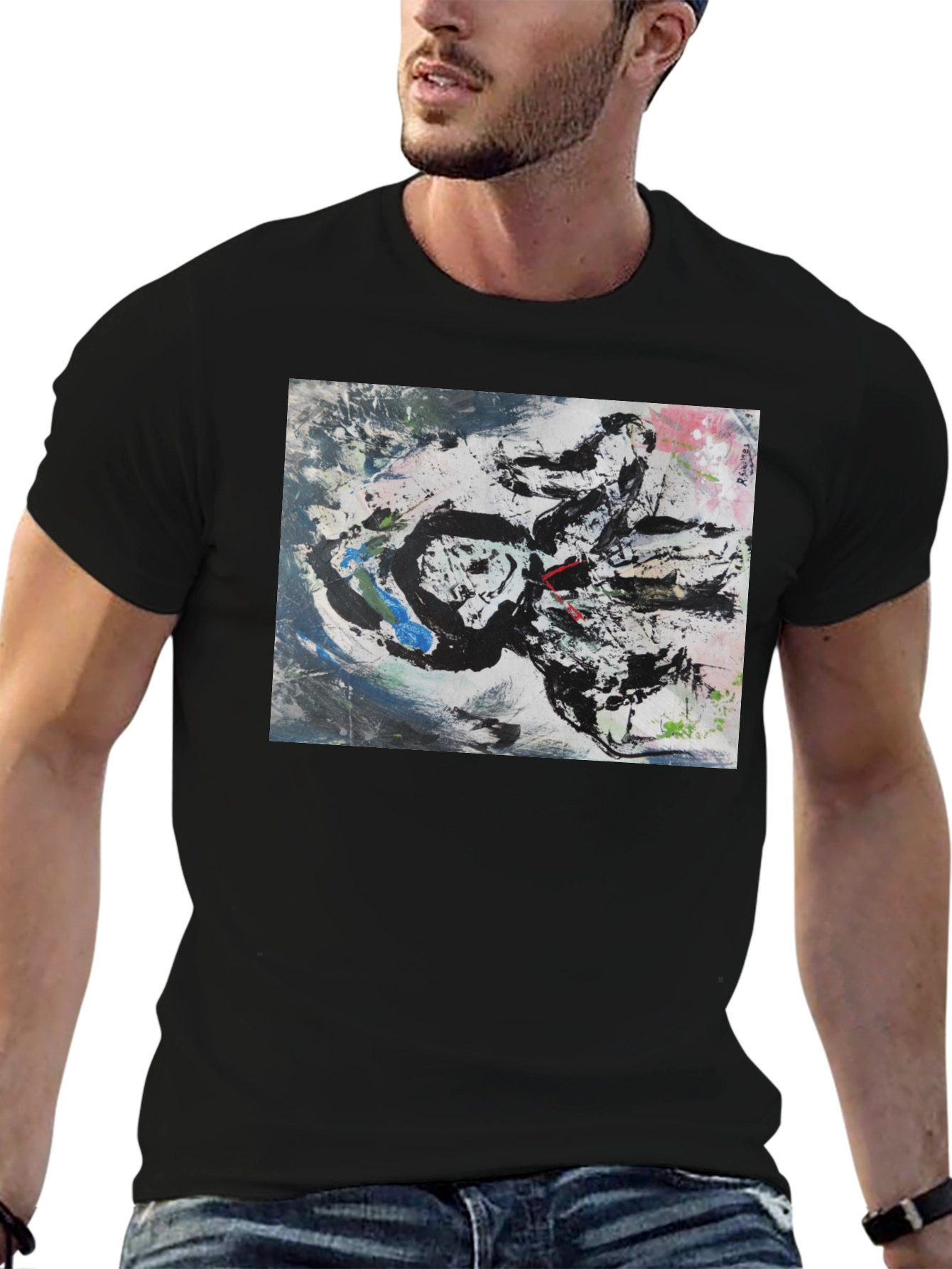 Abstract Art Graphic Tee - Black