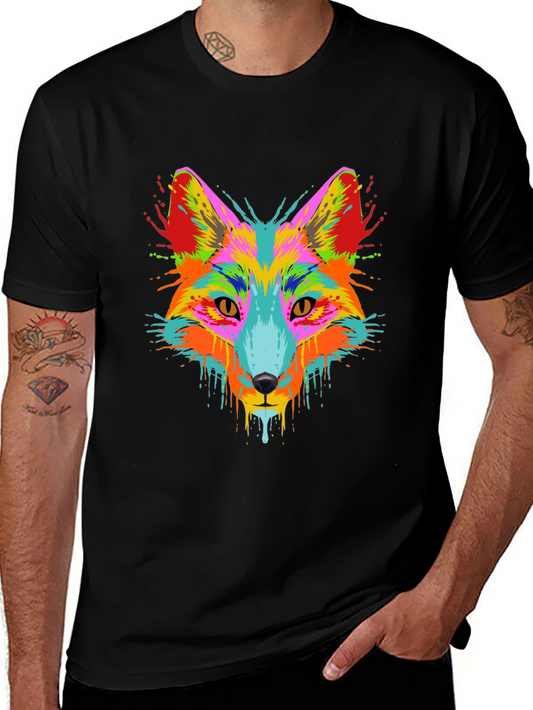 Vibrant Fox Graphic Tee - Mens Black T-Shirt