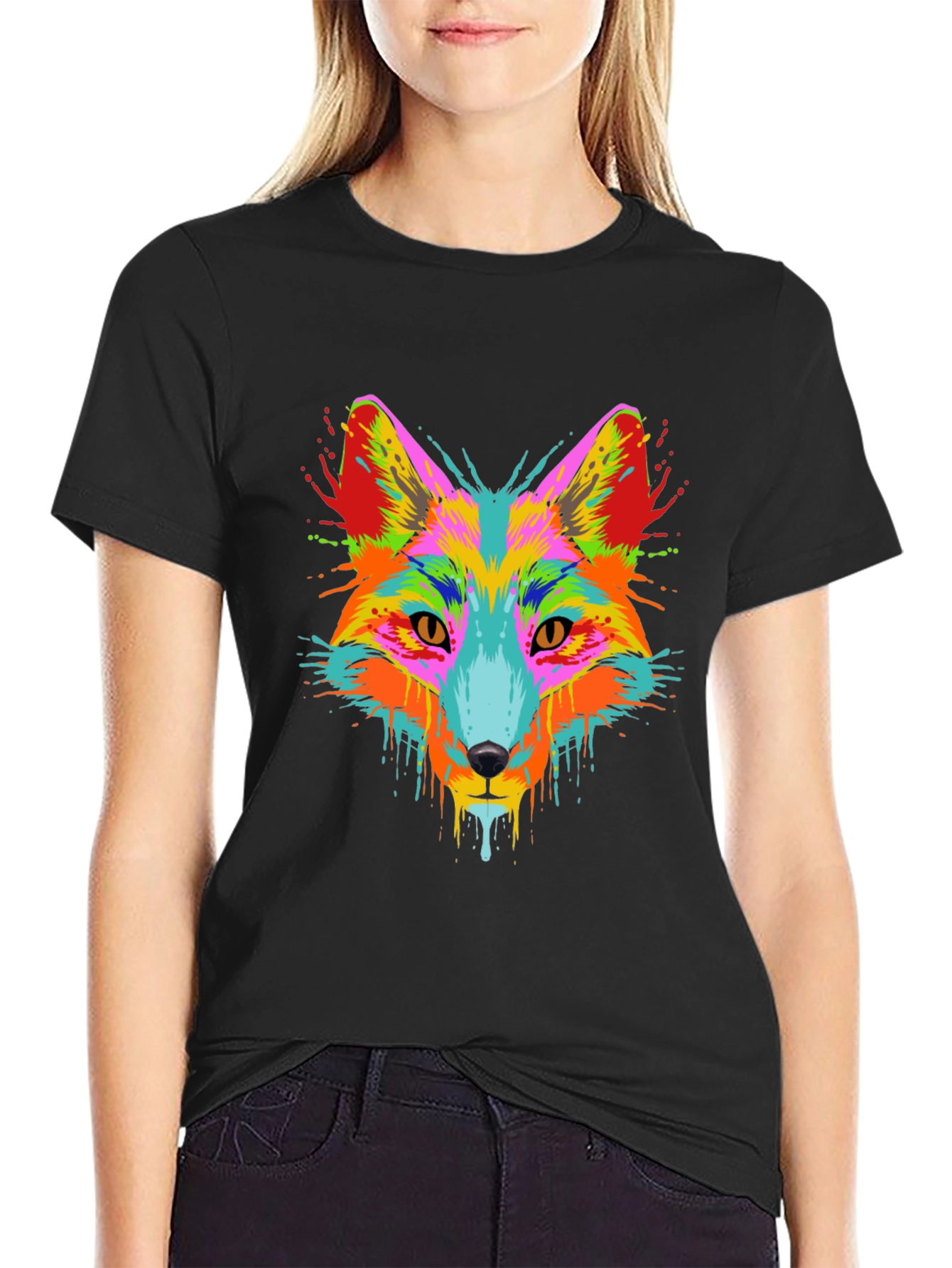 Vibrant Fox Graphic Tee - Mens Black T-Shirt