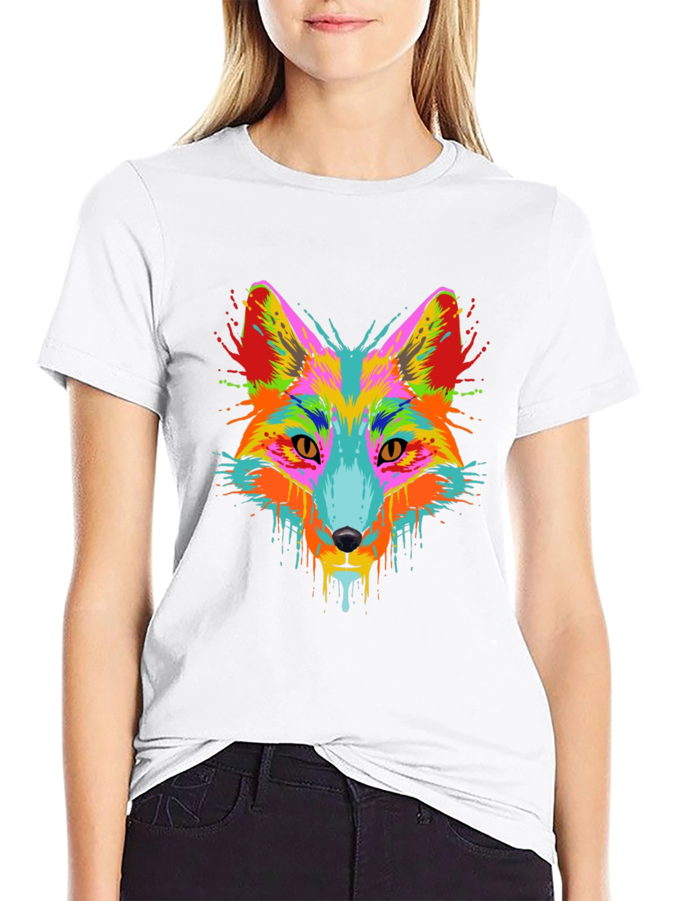 Vibrant Fox Graphic Tee - Mens Black T-Shirt