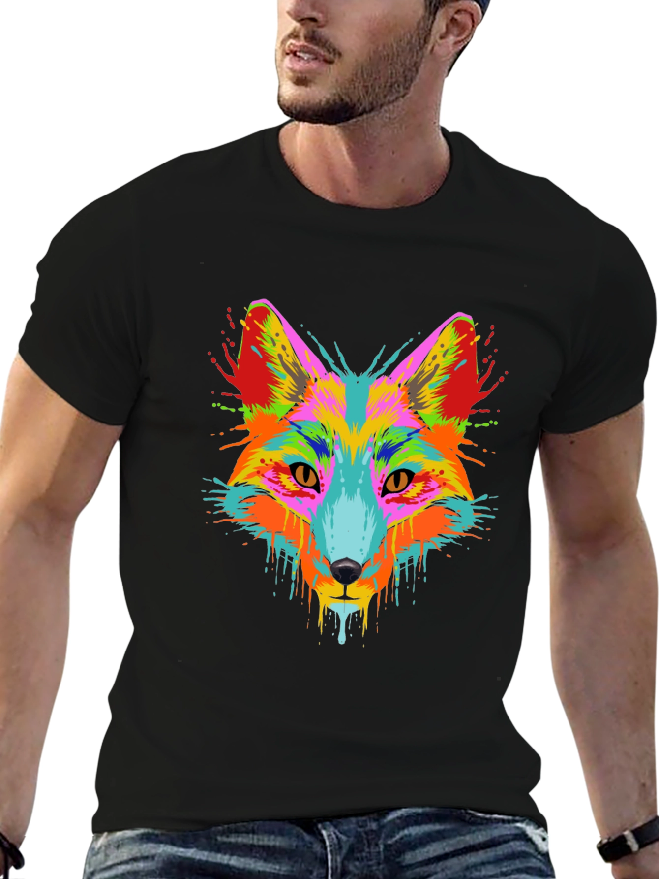 Vibrant Fox Graphic Tee - Mens Black T-Shirt