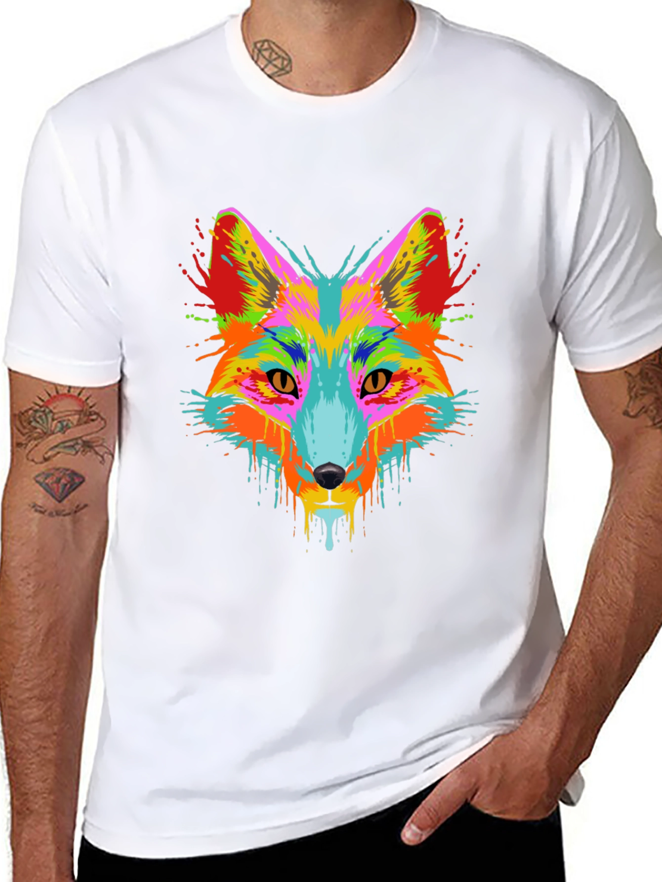 Vibrant Fox Graphic Tee - Mens Black T-Shirt