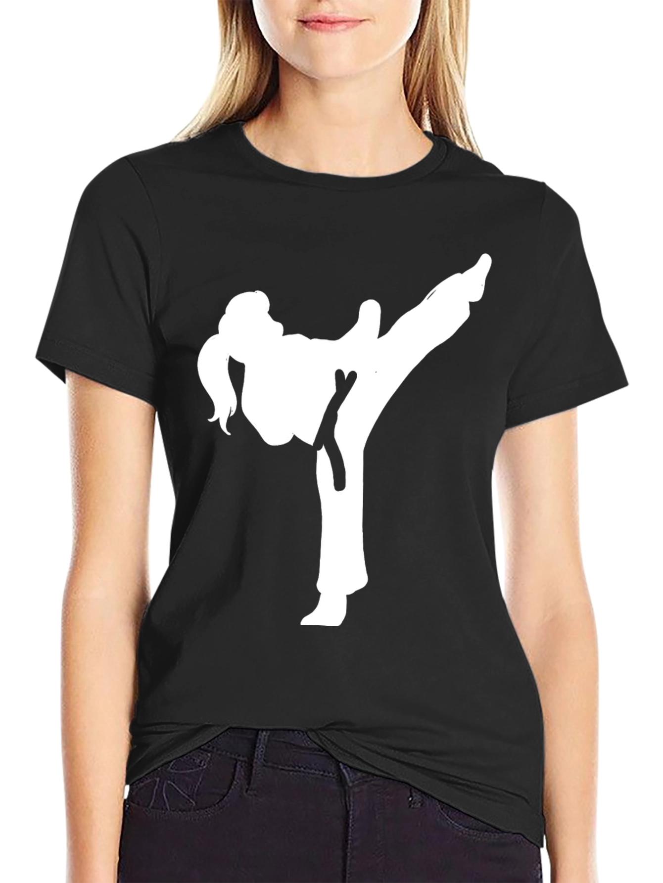 Karate Kick Graphic Tee - Black Cotton