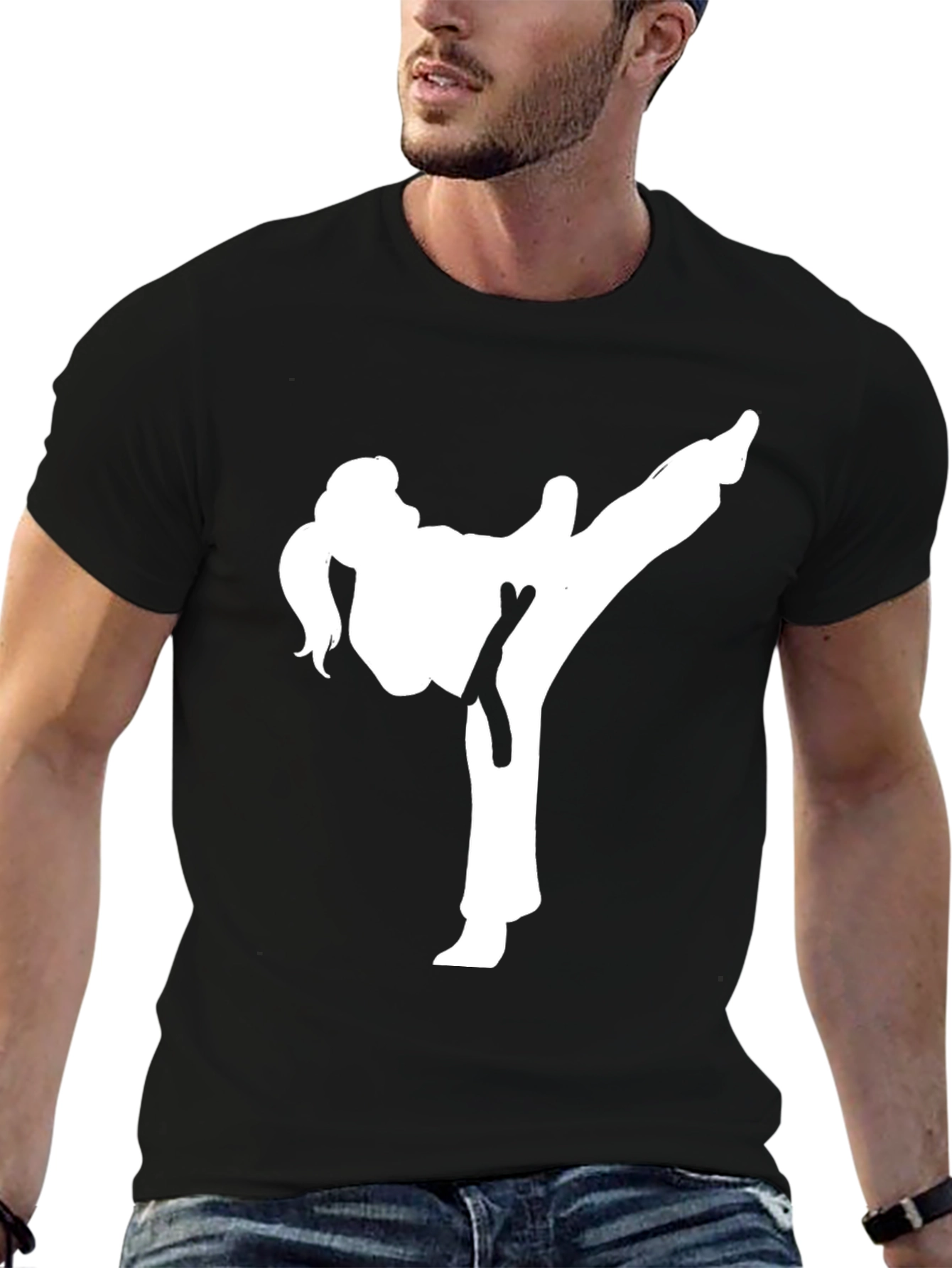 Karate Kick Graphic Tee - Black Cotton