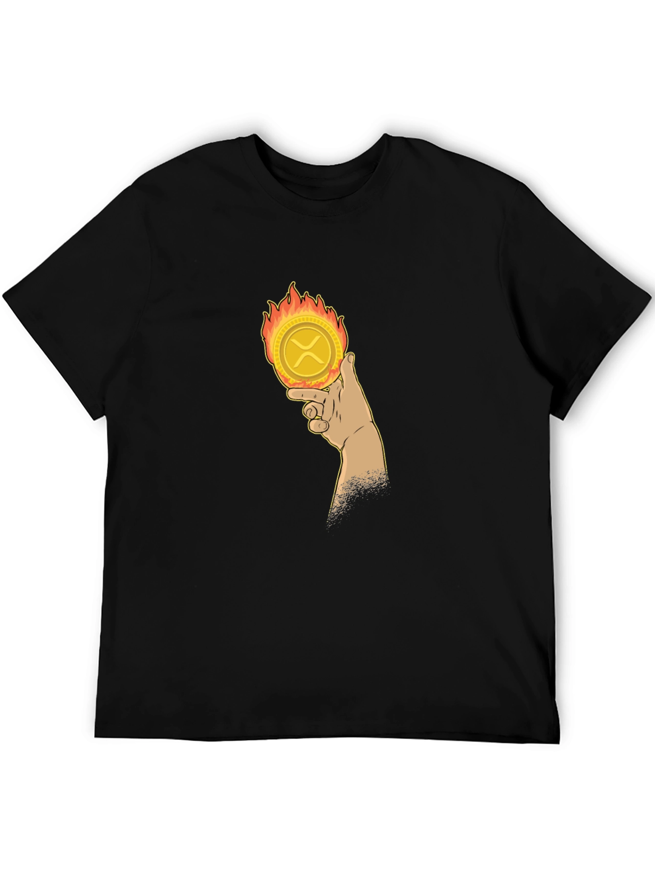 Fiery Crypto Tee: Ripple XRP in Hand T-Shirt