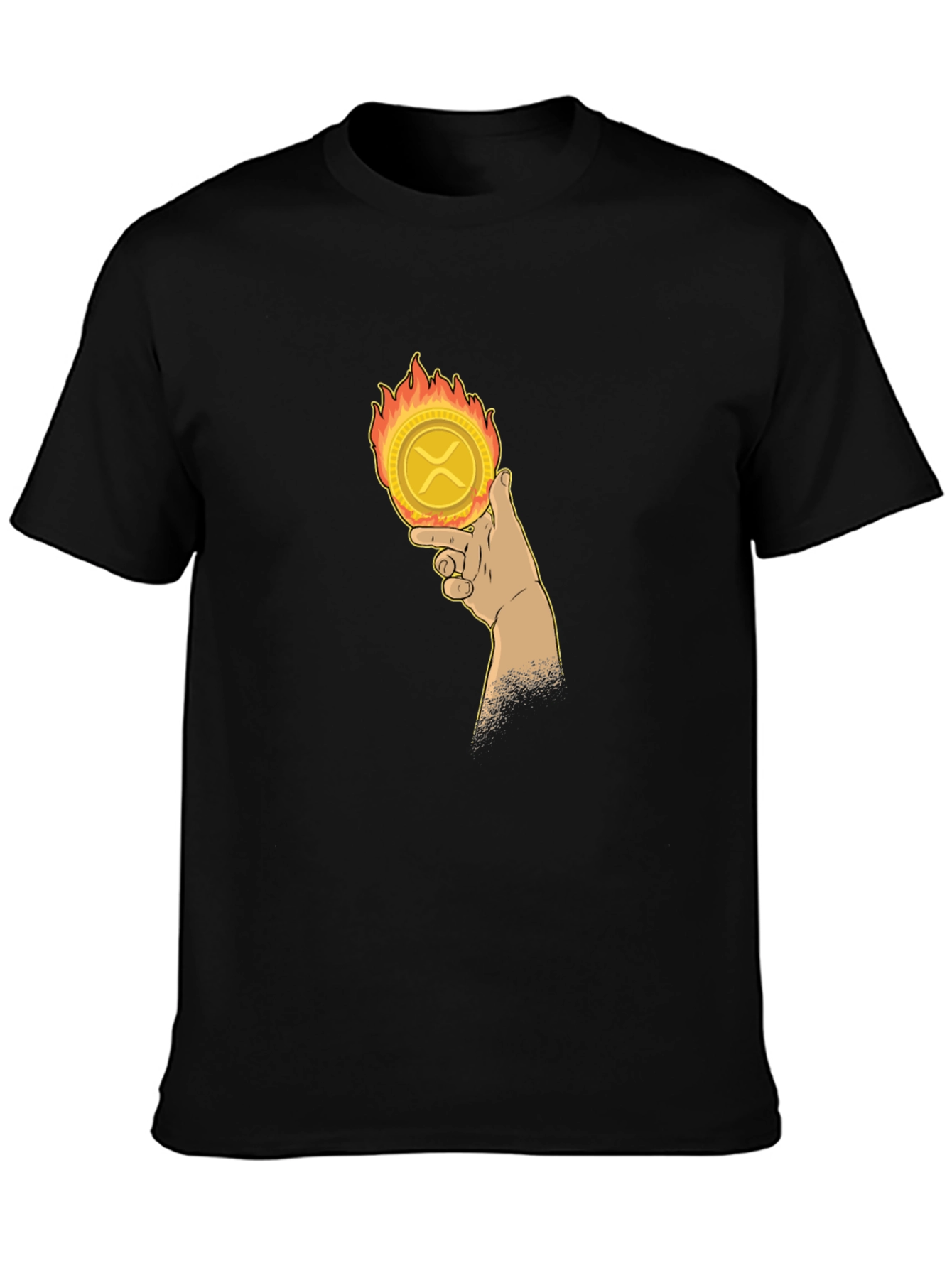 Fiery Crypto Tee: Ripple XRP in Hand T-Shirt