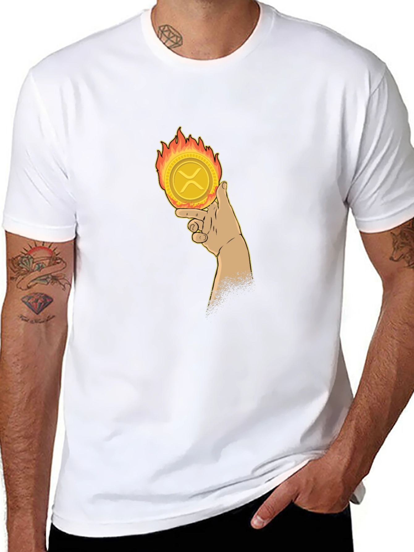 Fiery Crypto Tee: Ripple XRP in Hand T-Shirt