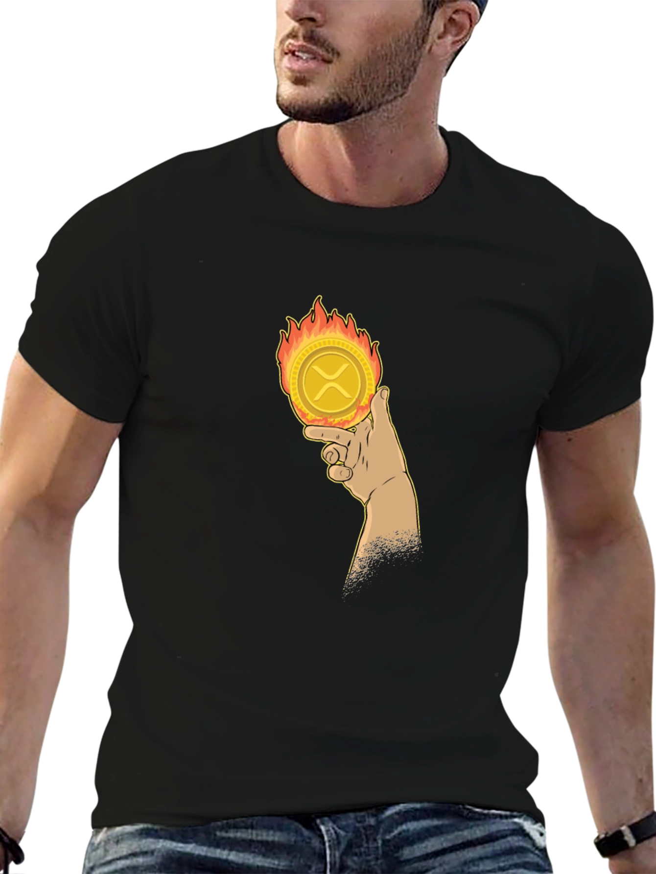 Fiery Crypto Tee: Ripple XRP in Hand T-Shirt
