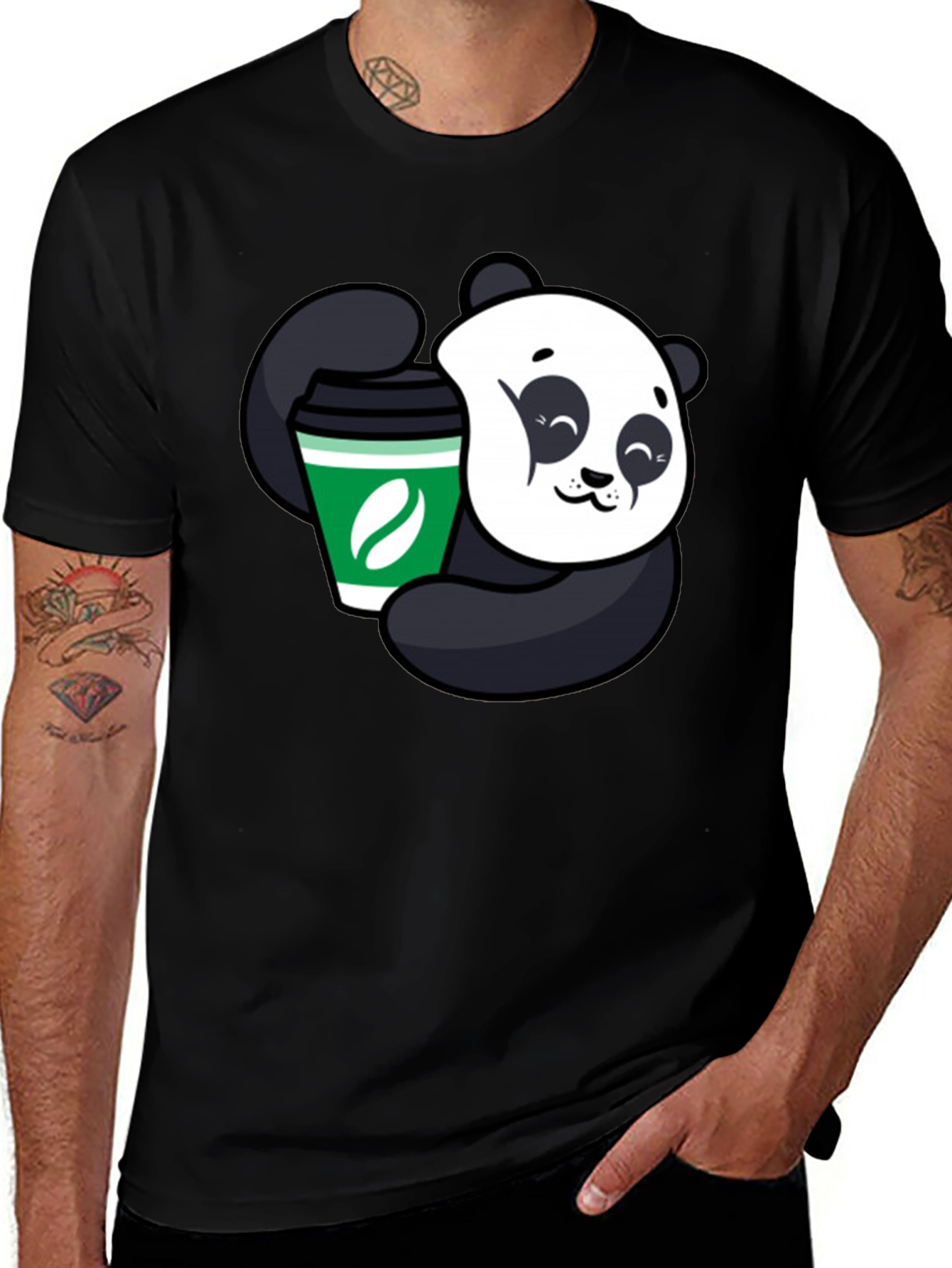 Panda Coffee Lover Black T-Shirt
