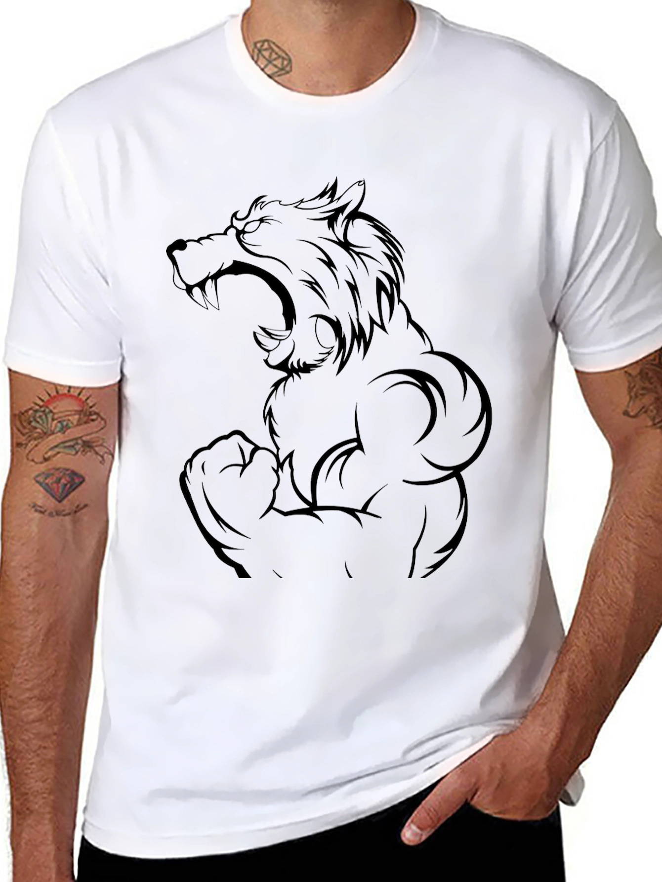 Mens Black Graphic Tee - Fierce Werewolf Design