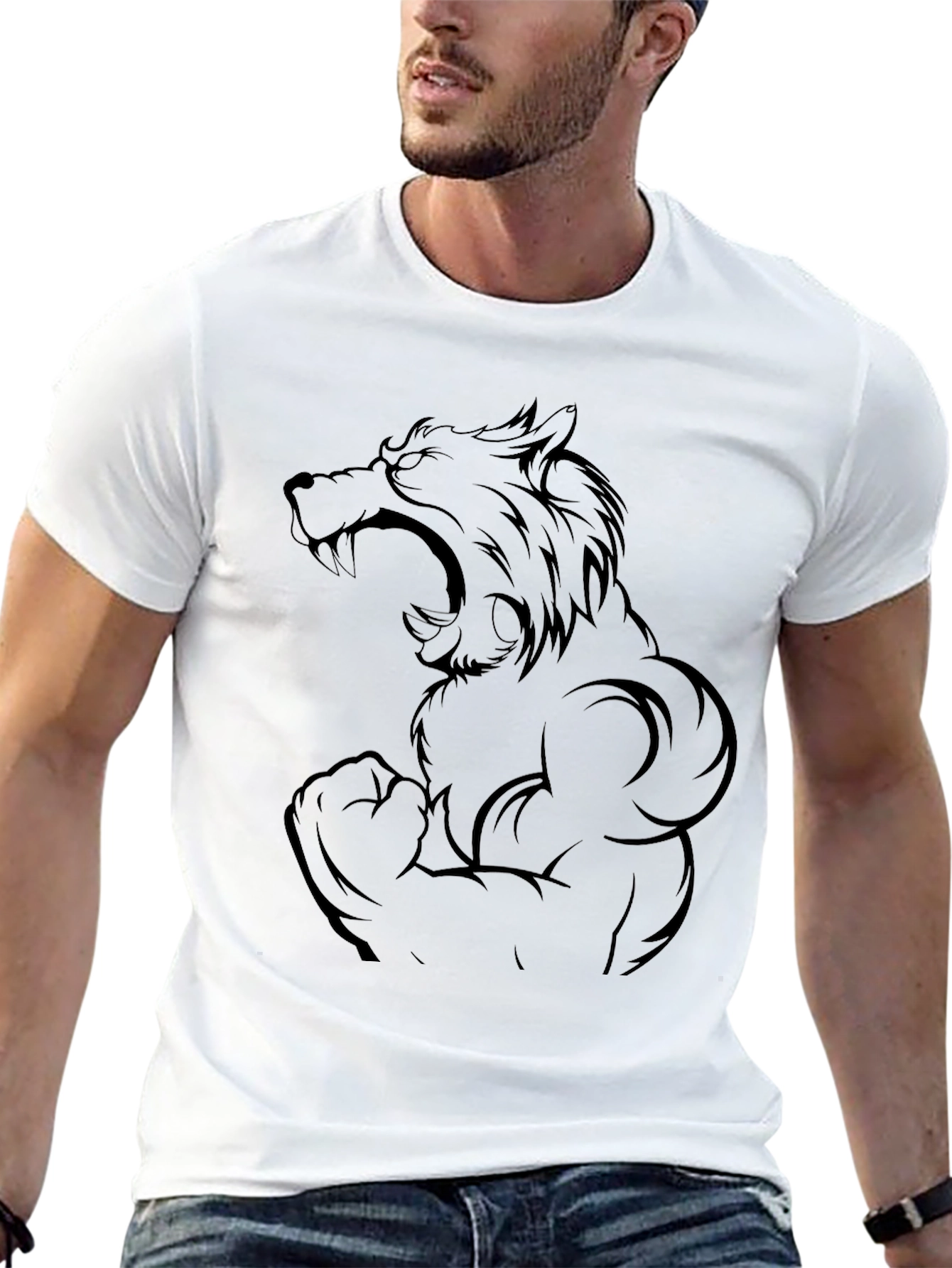 Mens Black Graphic Tee - Fierce Werewolf Design