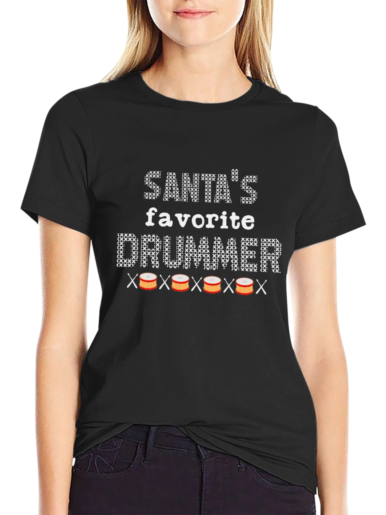 Santas Favorite Drummer T-Shirt - Christmas Holiday Tee