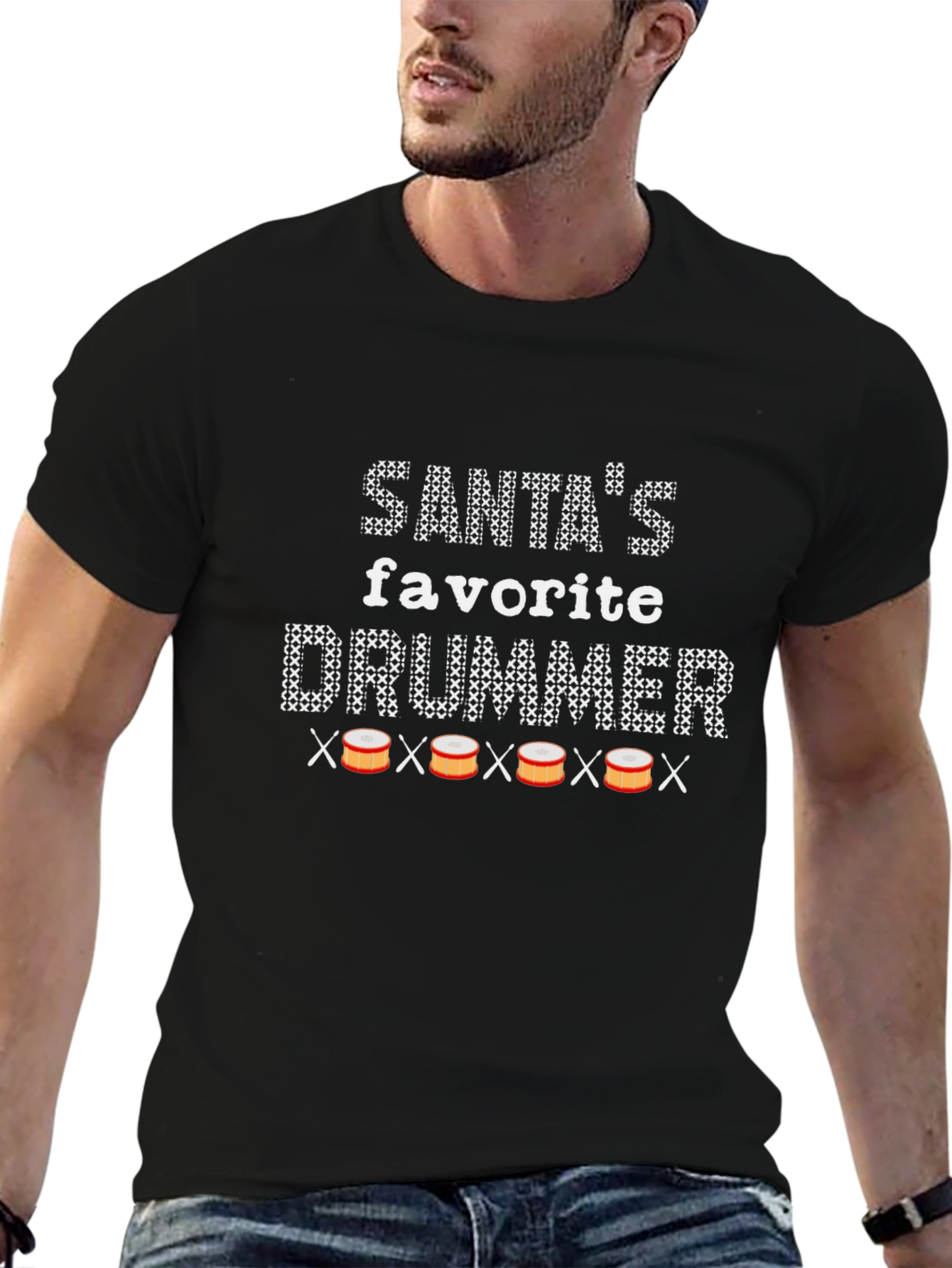 Santas Favorite Drummer T-Shirt - Christmas Holiday Tee