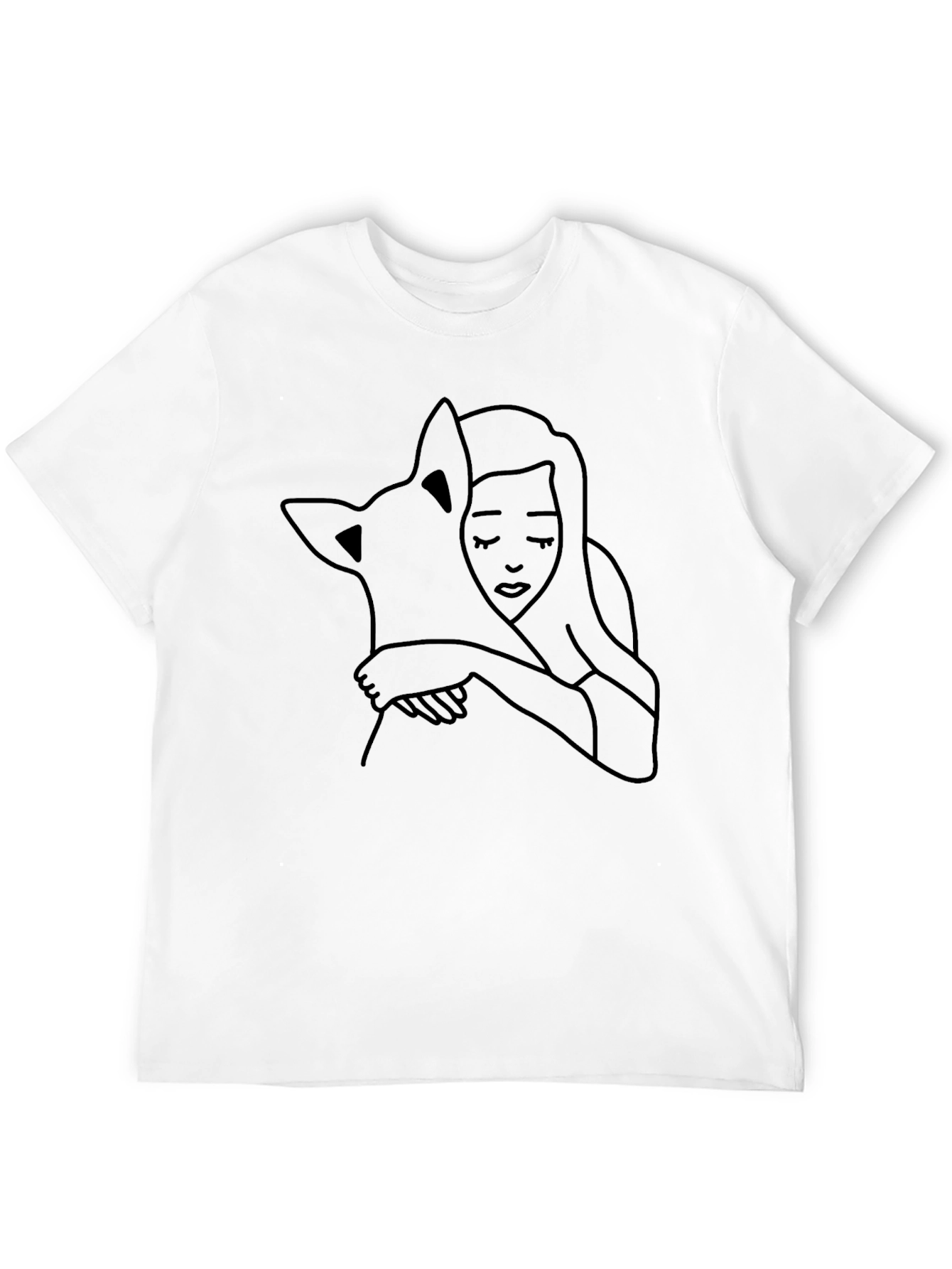 Black Graphic Tee - Woman & Dog Line Art