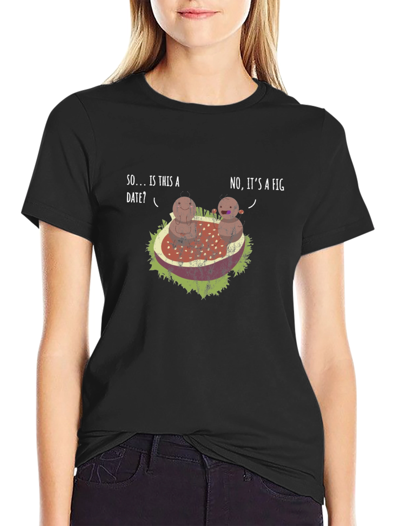 Humorous Date? Fig! Black Graphic T-Shirt