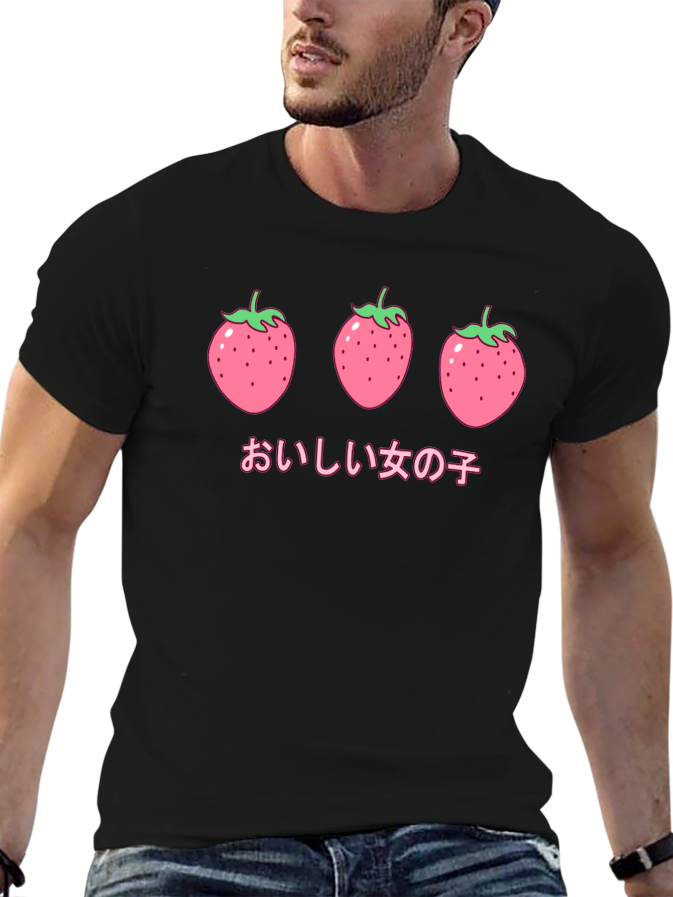 Strawberry Anime Graphic Black T-Shirt
