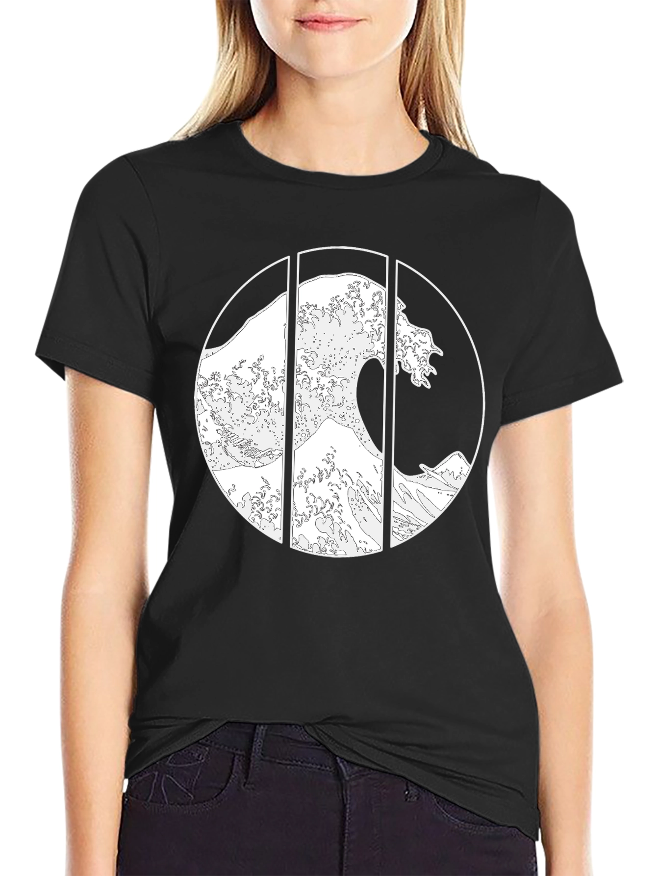 Great Wave Graphic Tee - Stylish Black Cotton T-Shirt