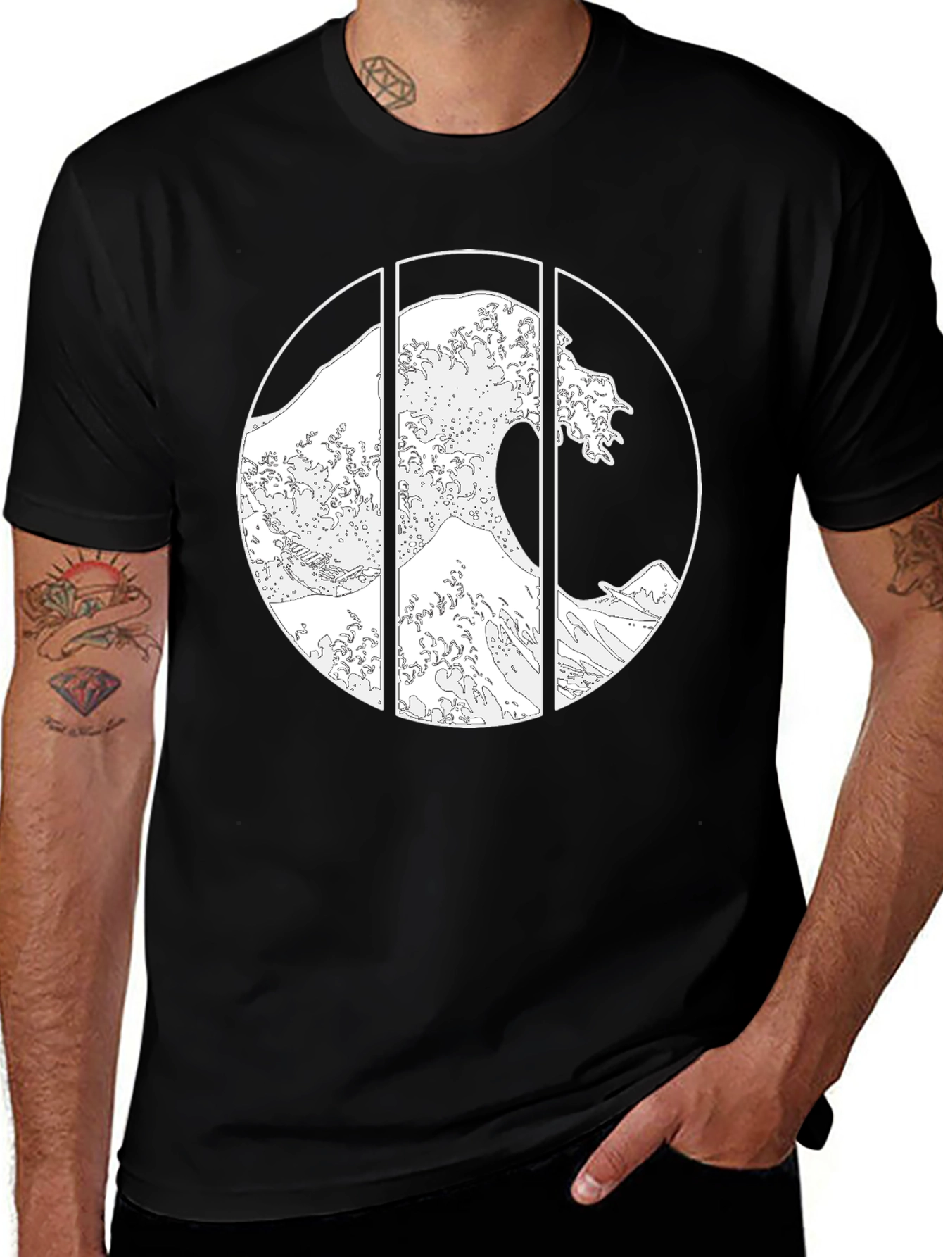 Great Wave Graphic Tee - Stylish Black Cotton T-Shirt