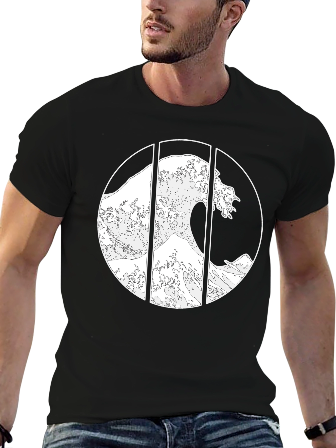Great Wave Graphic Tee - Stylish Black Cotton T-Shirt