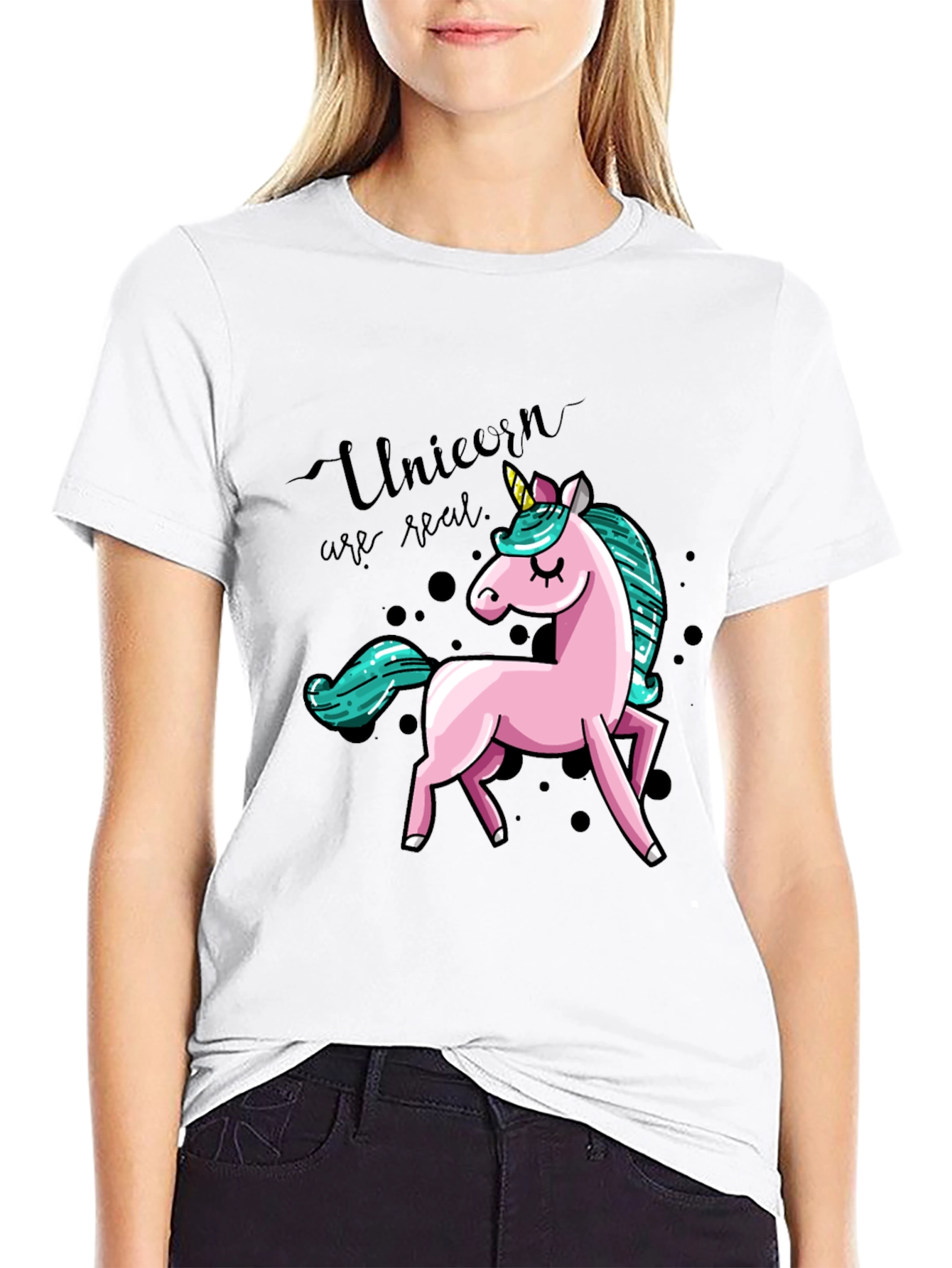 Unicorn Graphic Print T-Shirt - Black