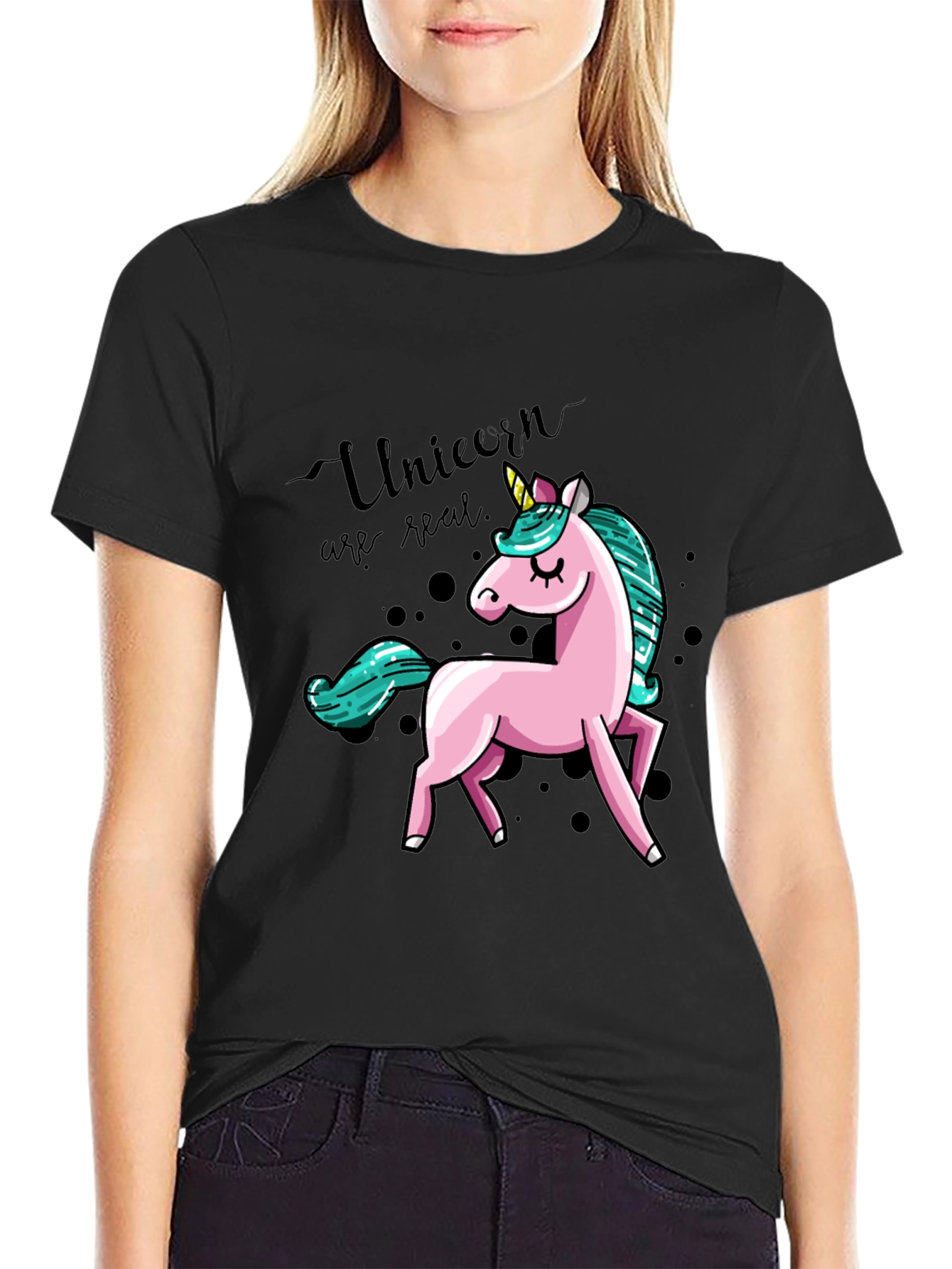 Unicorn Graphic Print T-Shirt - Black