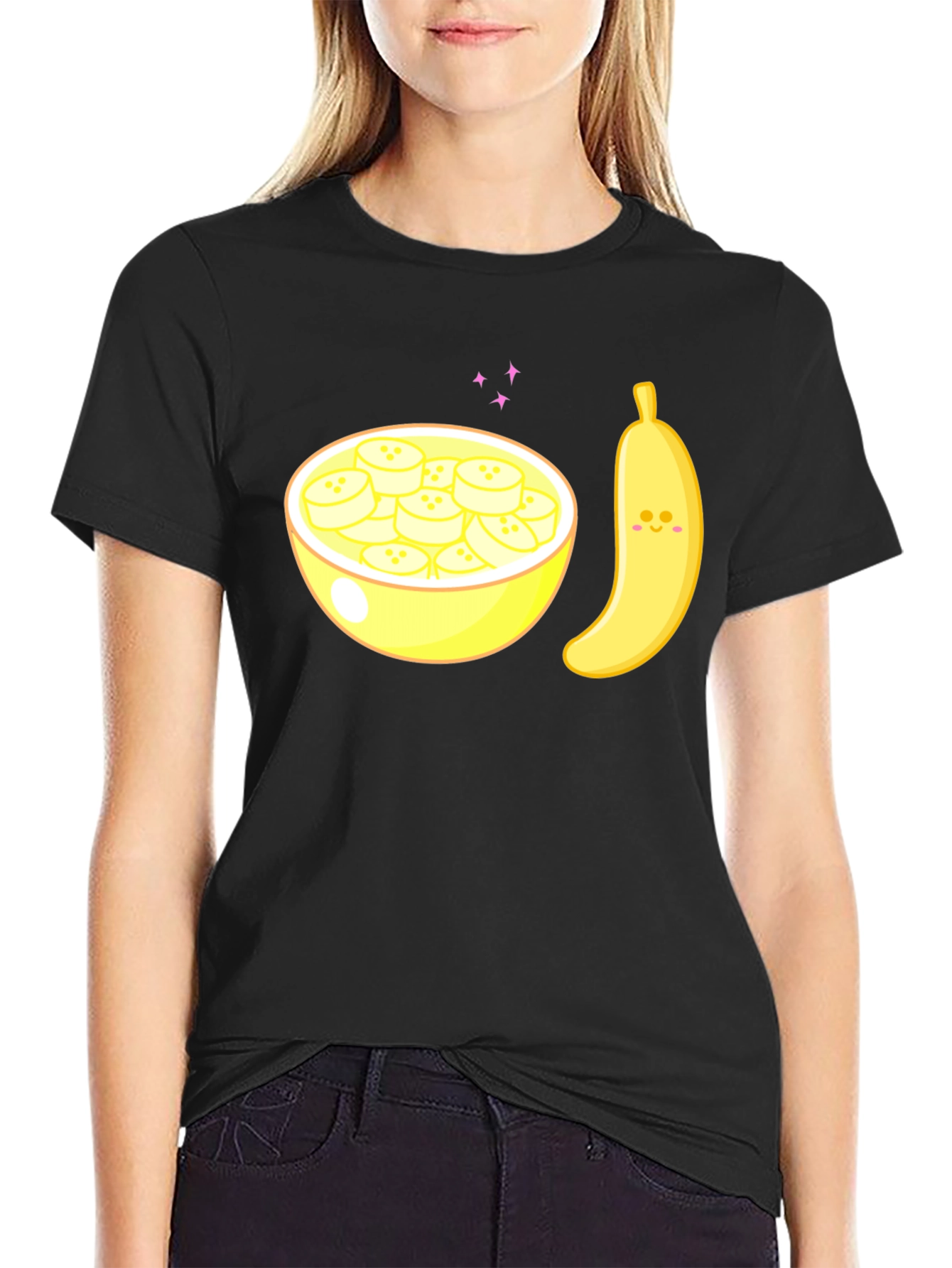 Cute Banana Bowl Graphic Tee - Soft Cotton Blend