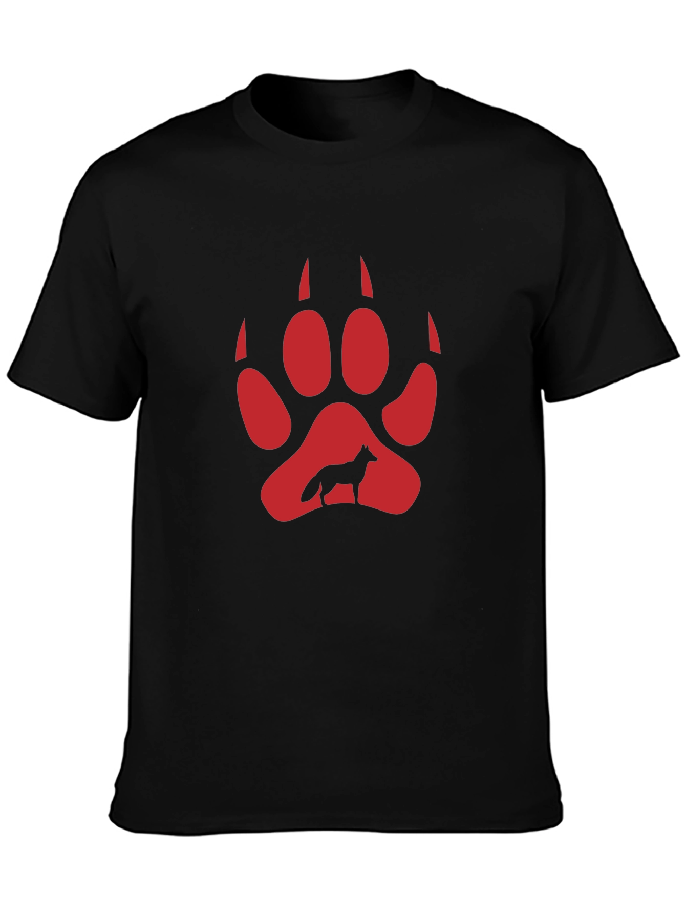 Wolf Paw Print Graphic Tee - Black Cotton Blend