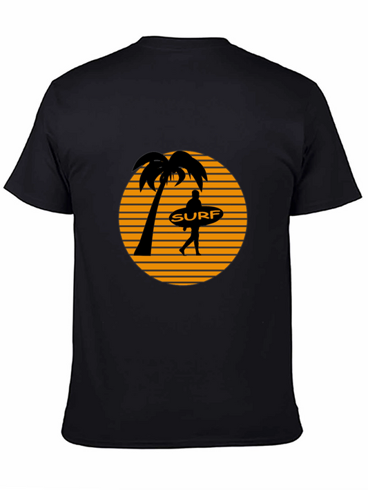 Surf Sunset Graphic Tee - Black Cotton T-Shirt