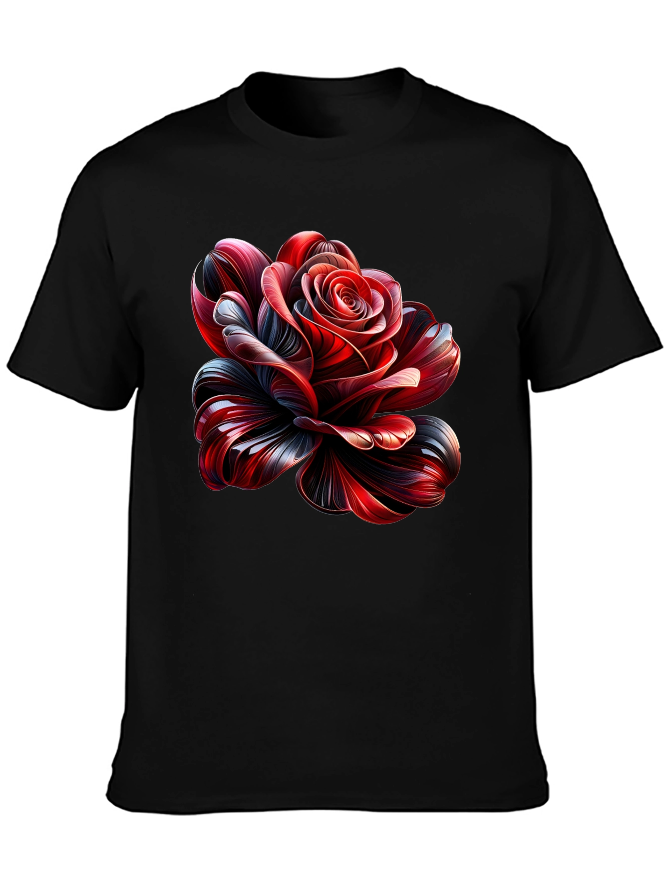 Elegant Rose Graphic Black T-Shirt