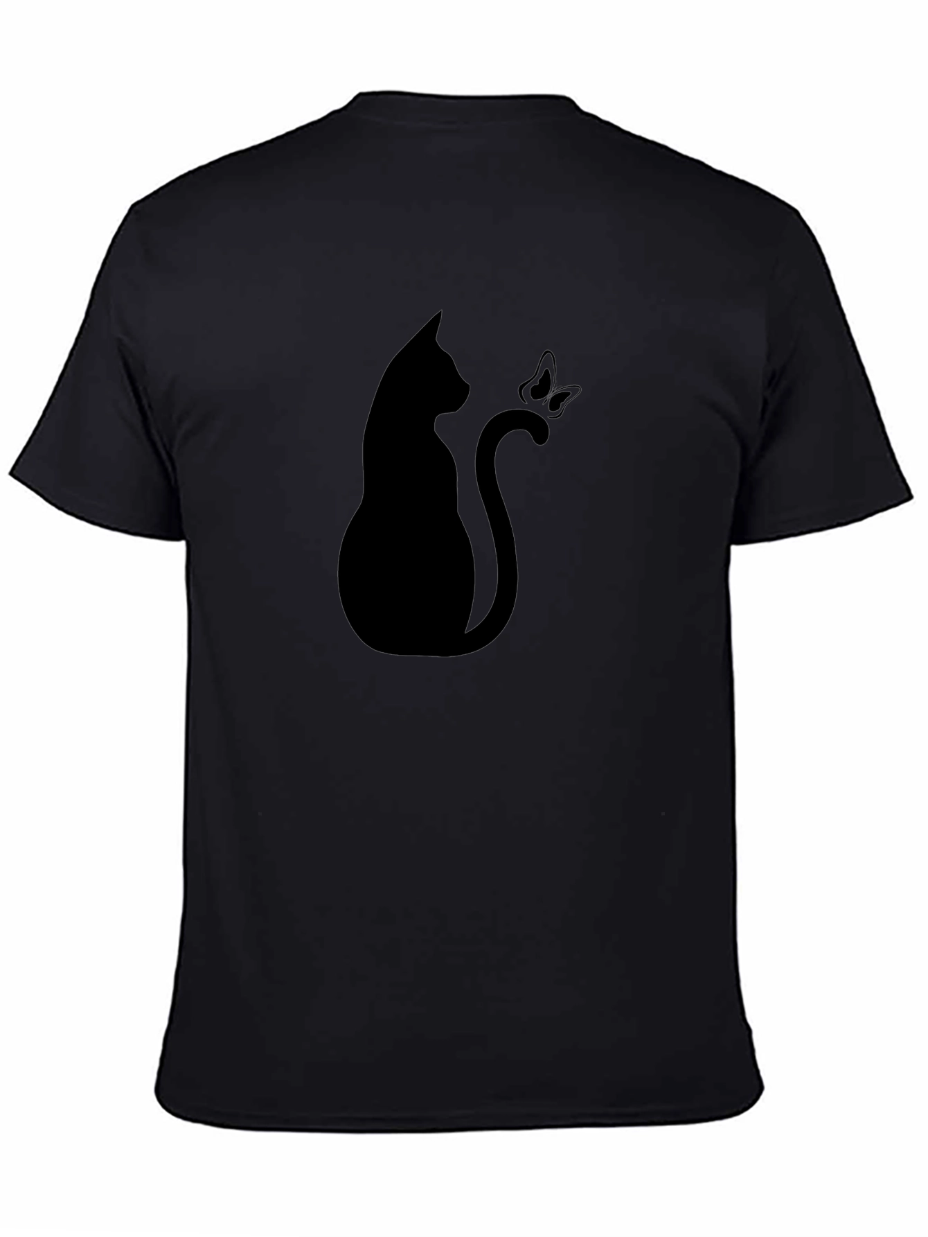 Cat & Butterfly Graphic Tee - Stylish Black T-Shirt