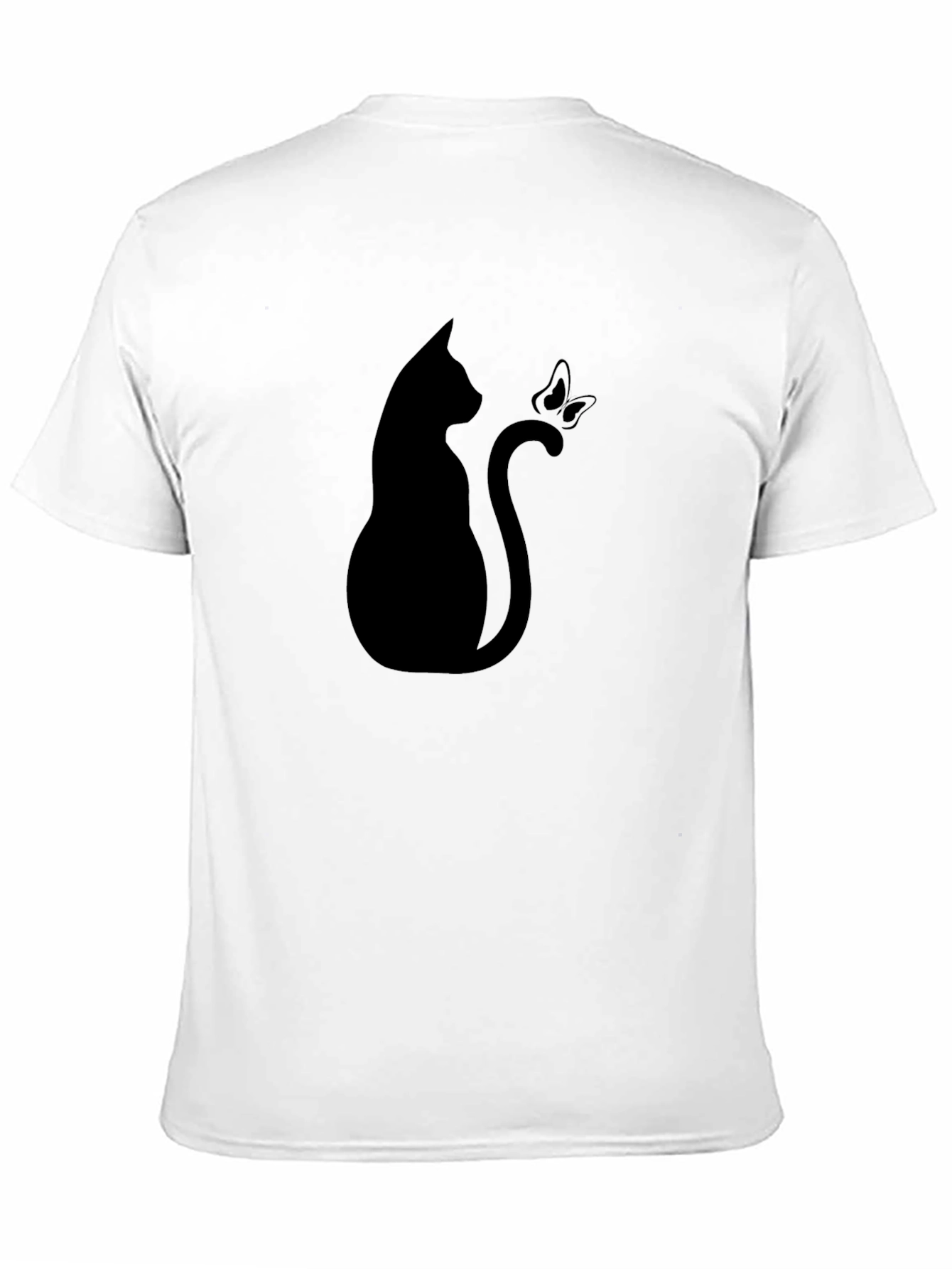Cat & Butterfly Graphic Tee - Stylish Black T-Shirt