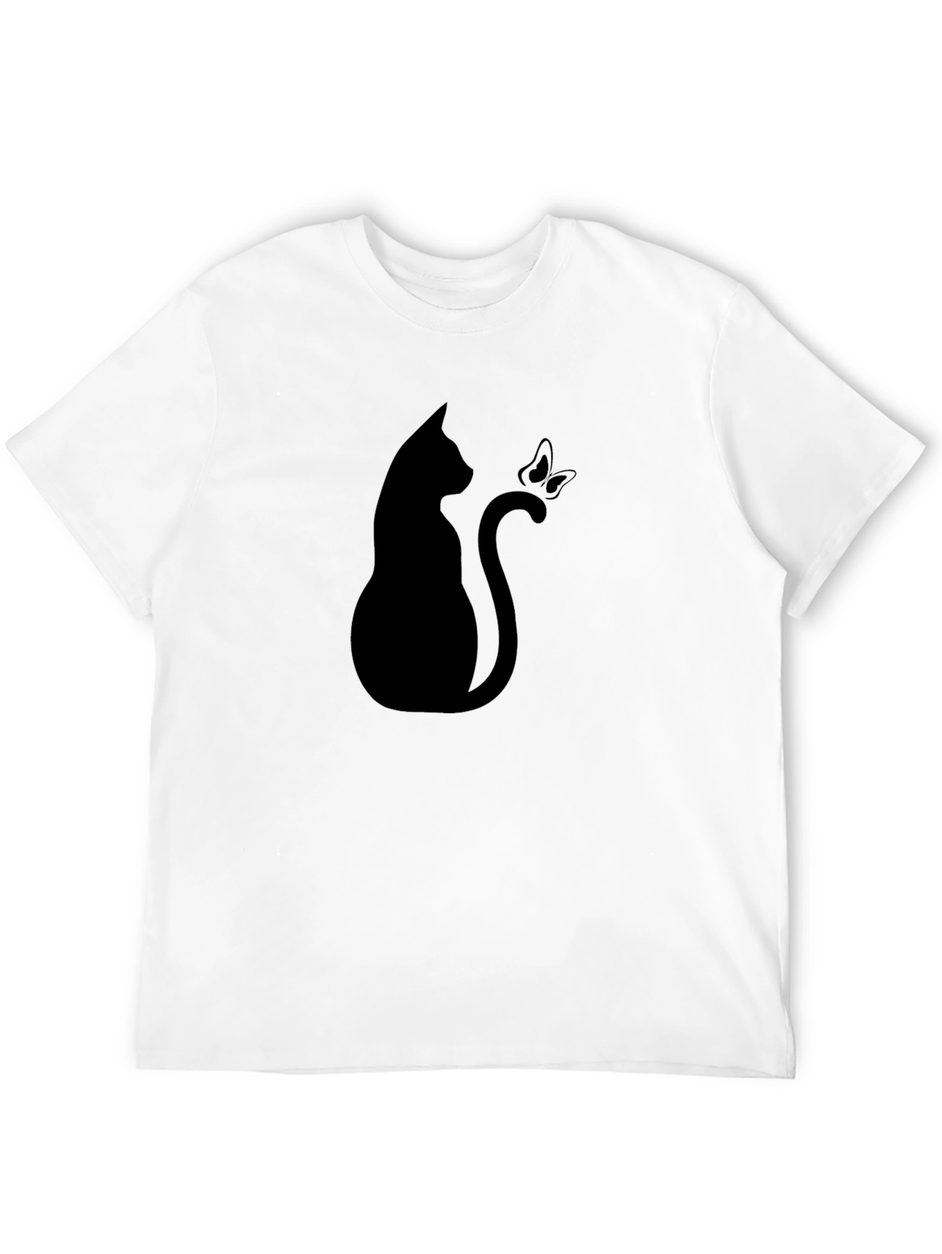 Cat & Butterfly Graphic Tee - Stylish Black T-Shirt