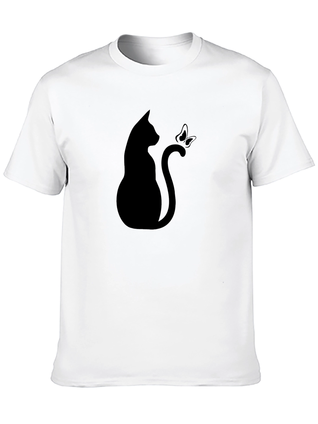 Cat & Butterfly Graphic Tee - Stylish Black T-Shirt