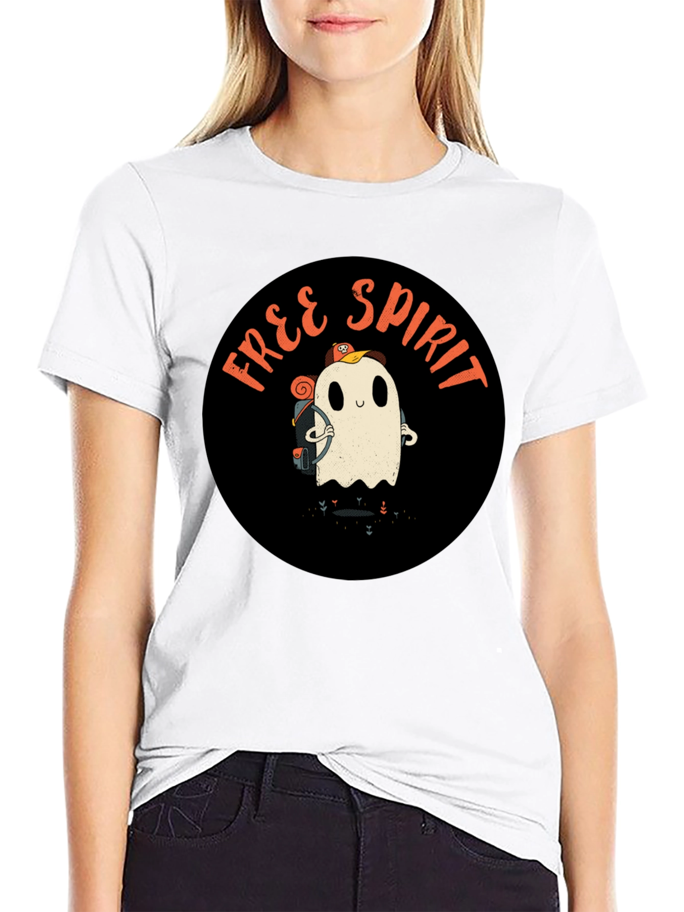 Free Spirit Ghost Graphic Tee - Black Cotton T-Shirt