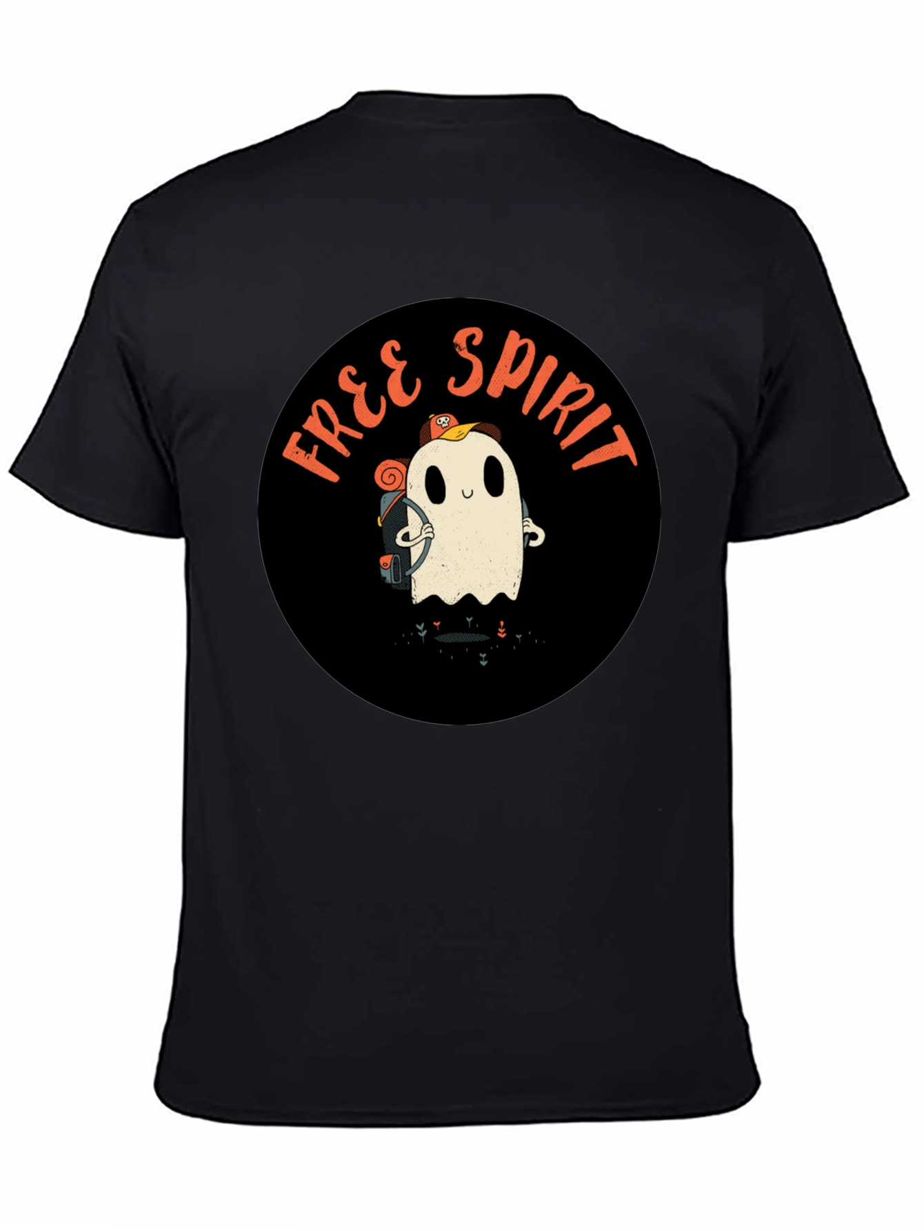 Free Spirit Ghost Graphic Tee - Black Cotton T-Shirt