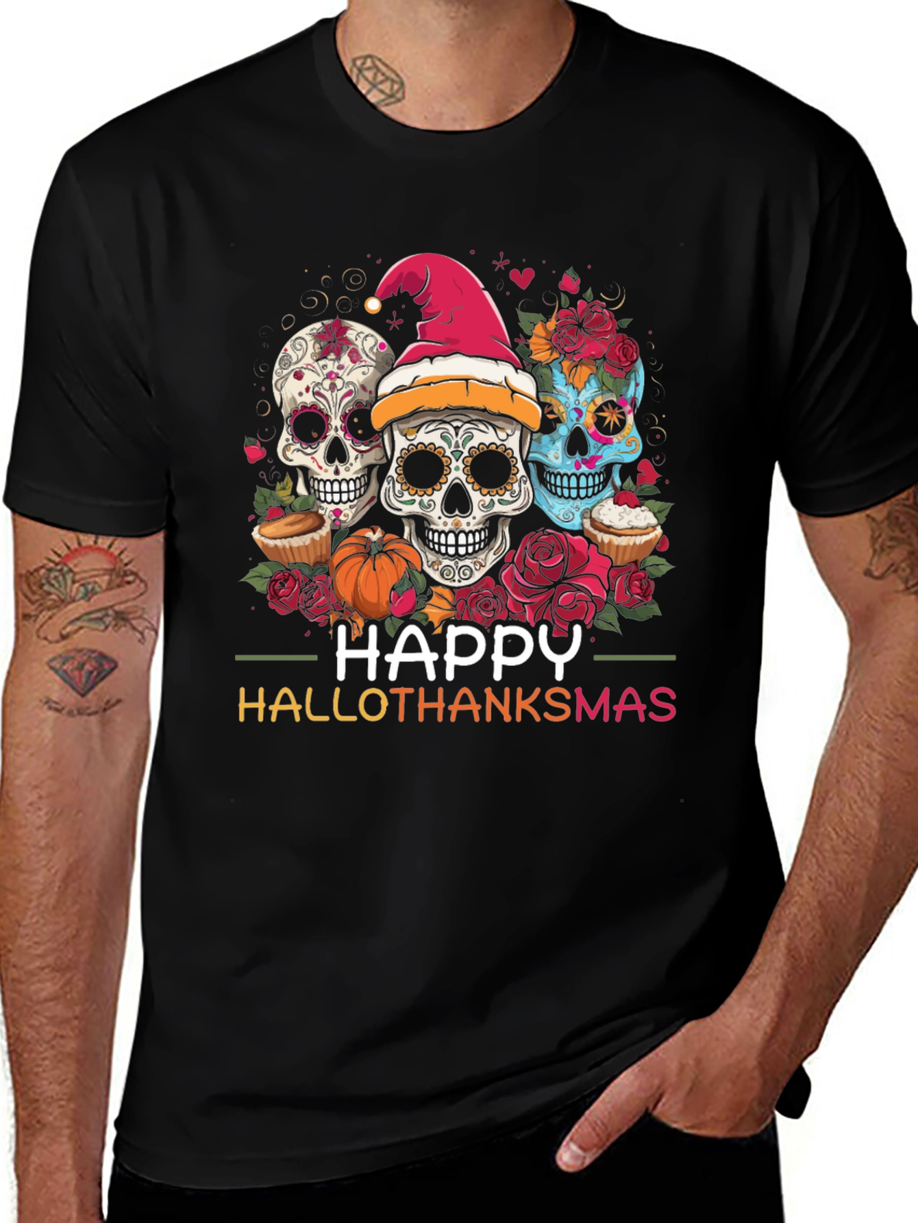 Happy Hallothanksmas Skull Graphic Tee