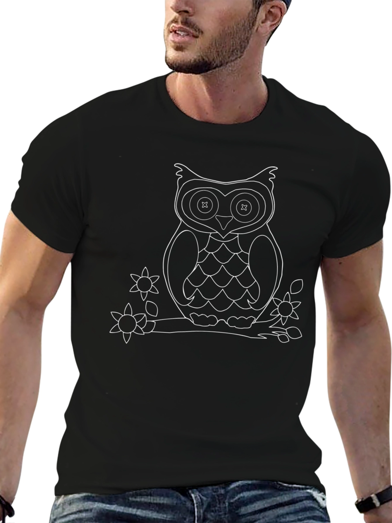 Owl Outline Graphic Tee - Unique Design