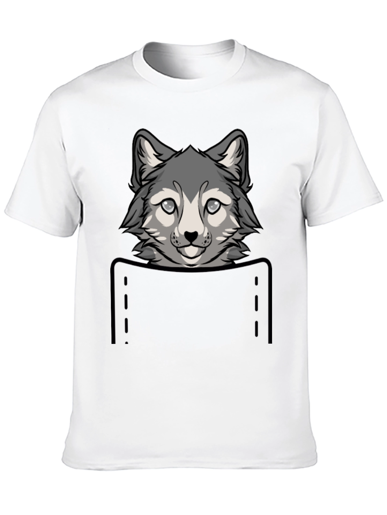 Wolf Pocket Graphic Tee - Cute Animal Design