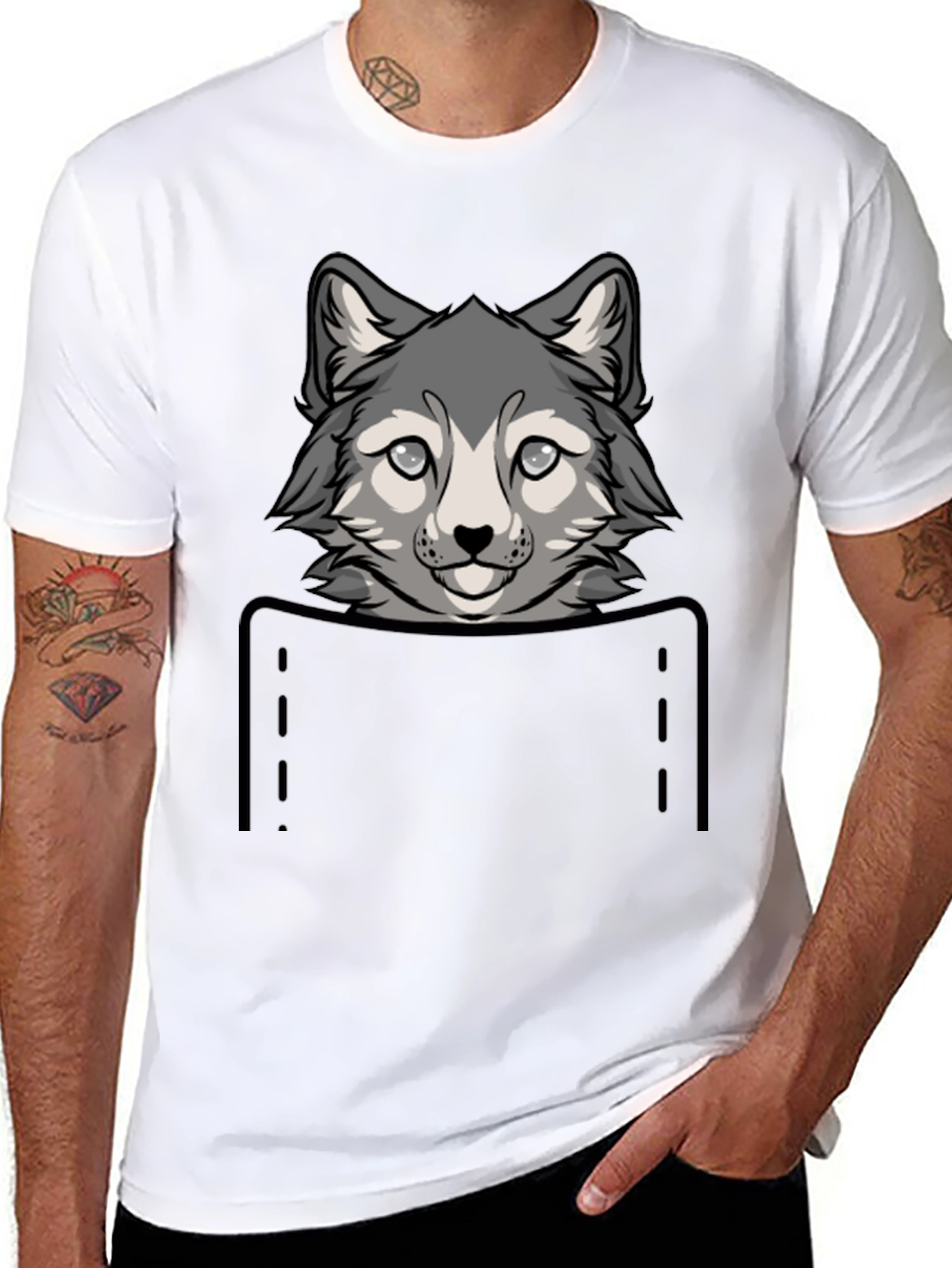 Wolf Pocket Graphic Tee - Cute Animal Design