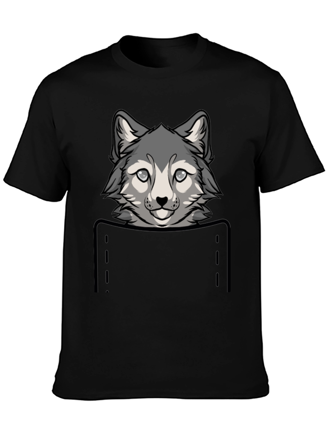 Wolf Pocket Graphic Tee - Cute Animal Design