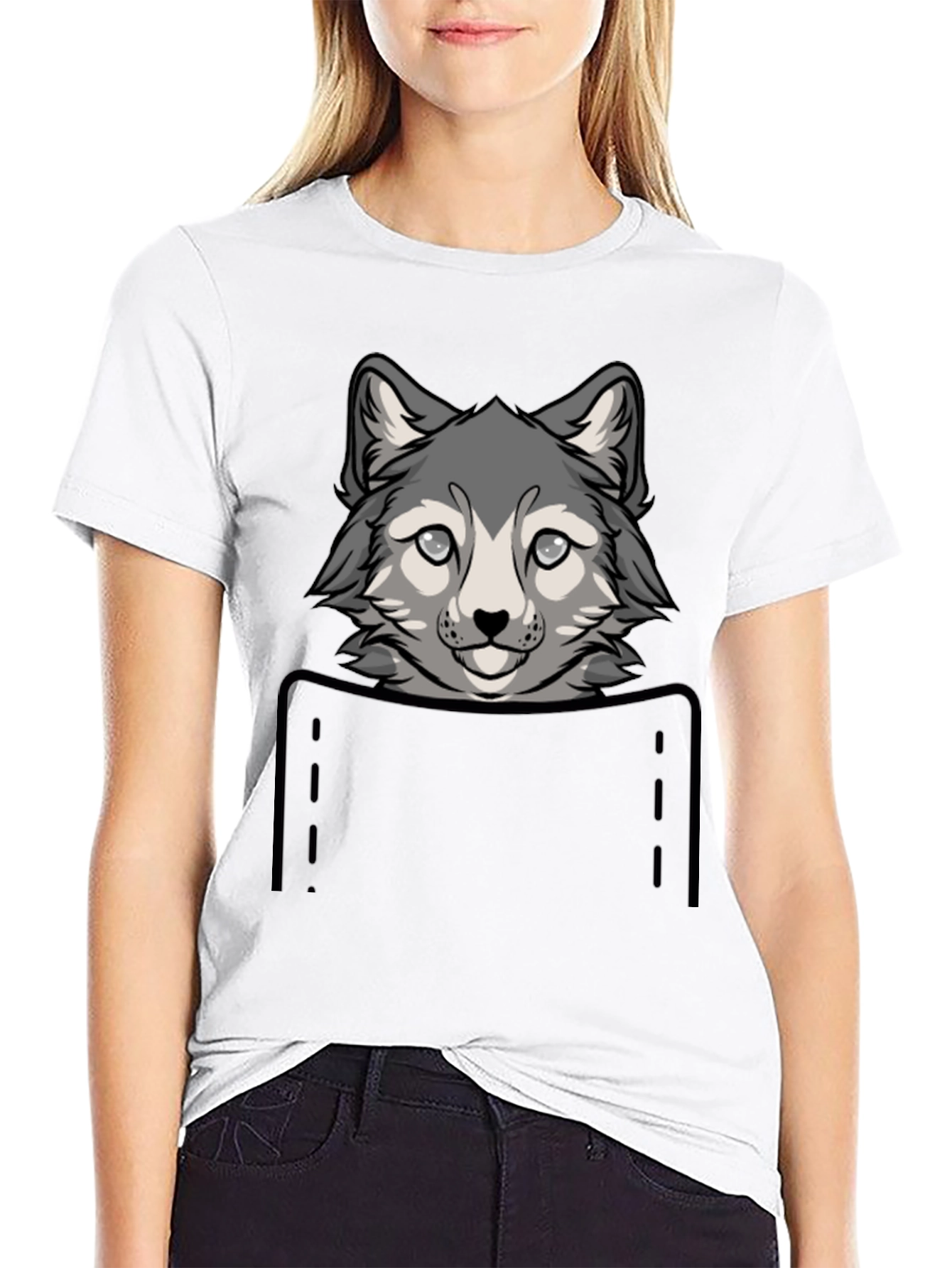 Wolf Pocket Graphic Tee - Cute Animal Design
