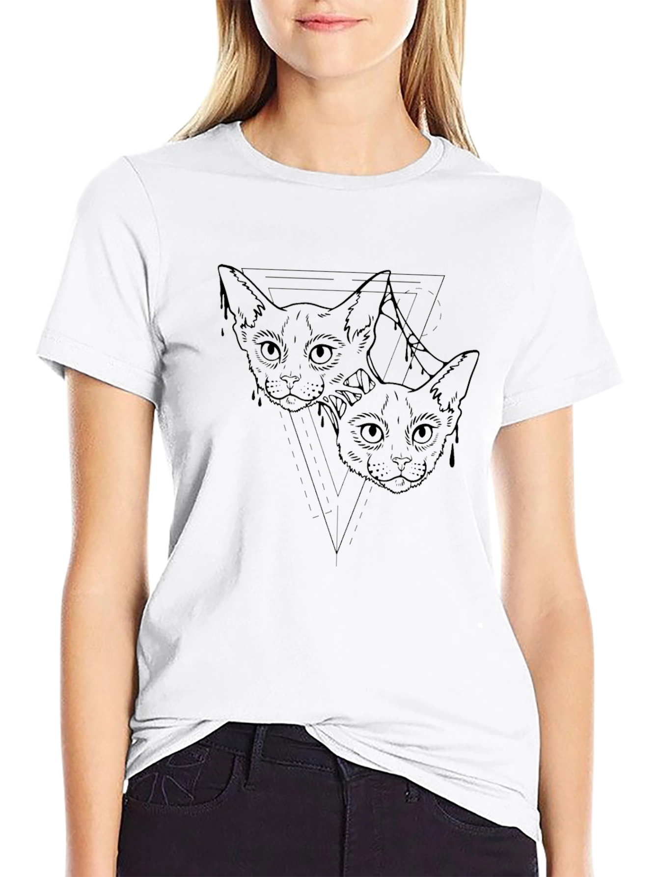 Mens Black Cat Graphic Tee - Artistic Design