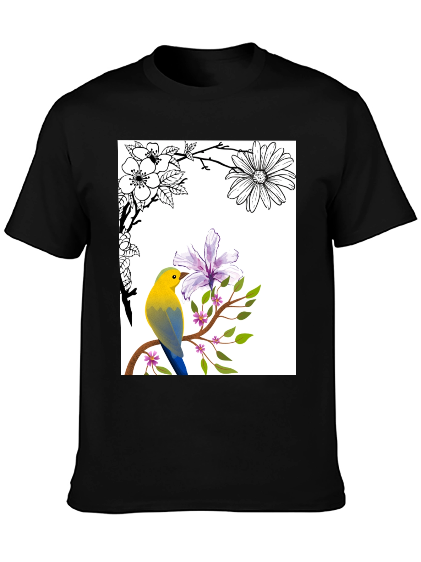 Floral Bird T-Shirt - Stylish Nature Graphic Tee