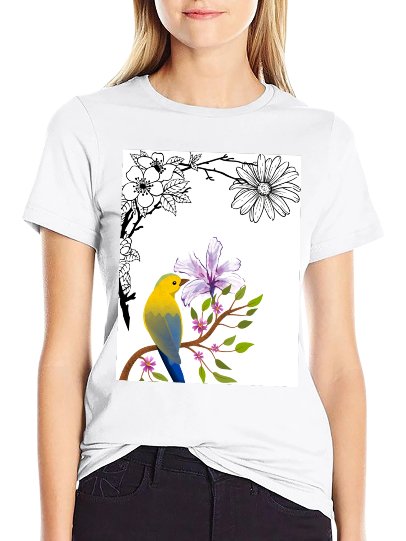 Floral Bird T-Shirt - Stylish Nature Graphic Tee