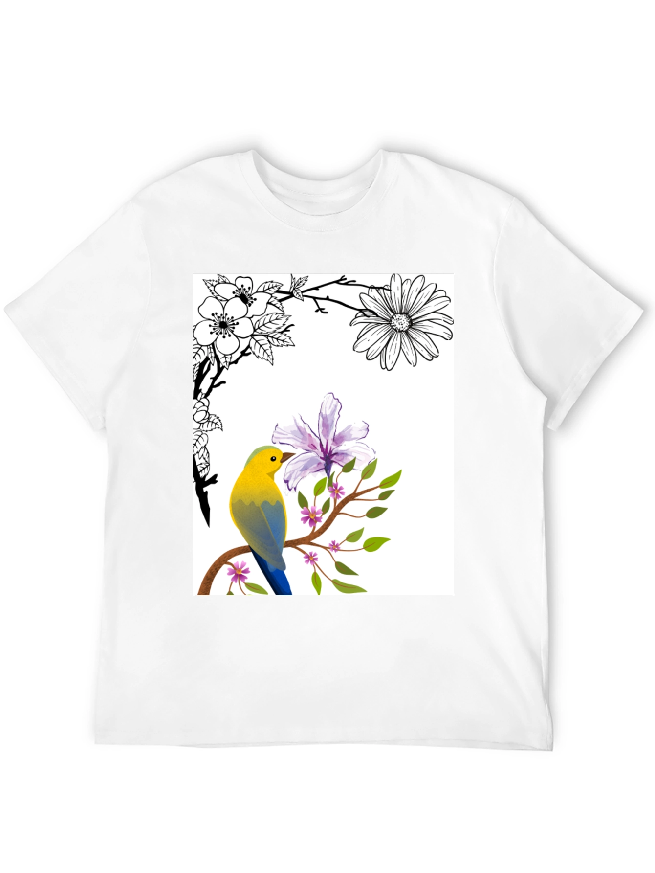 Floral Bird T-Shirt - Stylish Nature Graphic Tee
