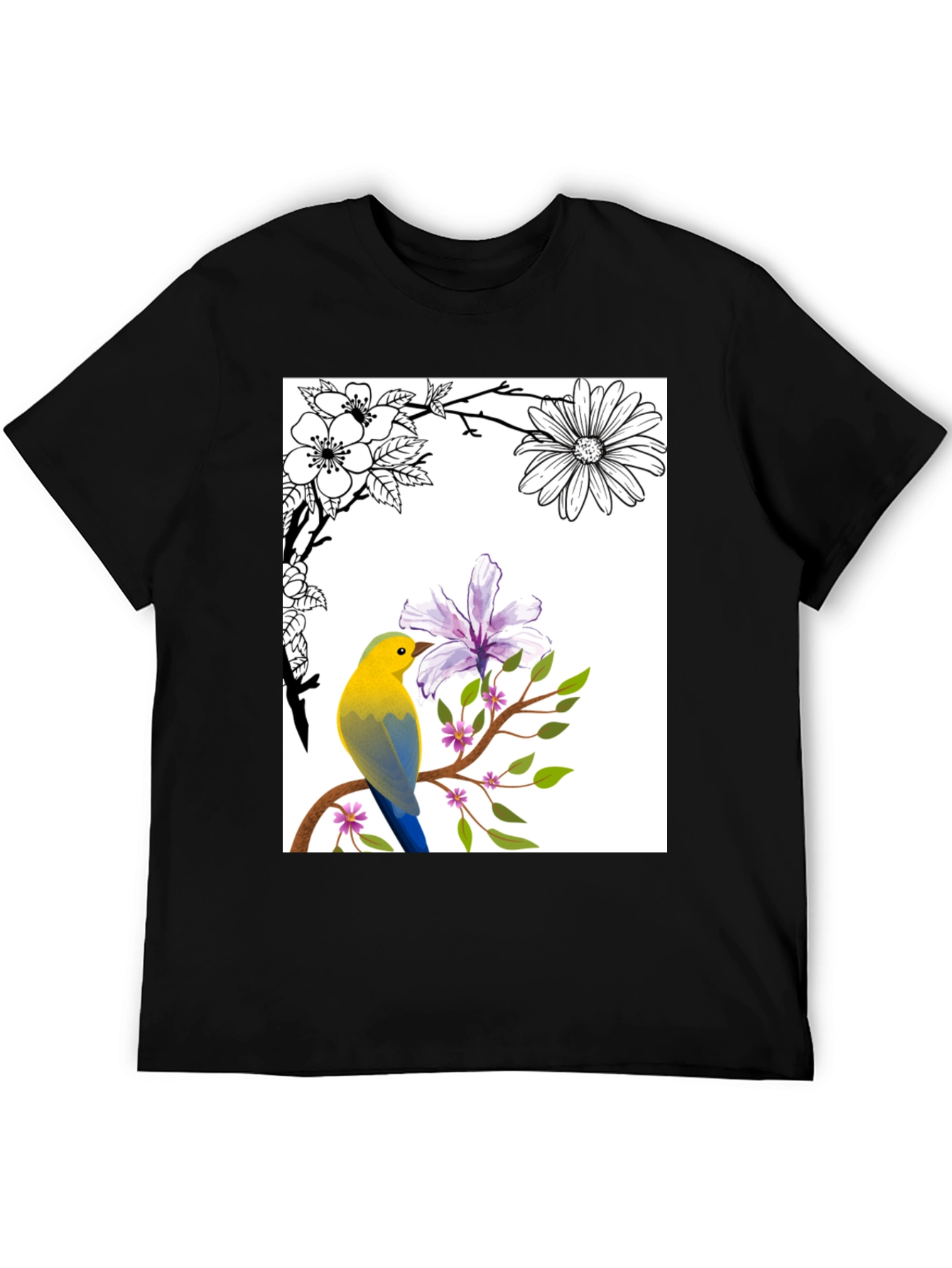 Floral Bird T-Shirt - Stylish Nature Graphic Tee