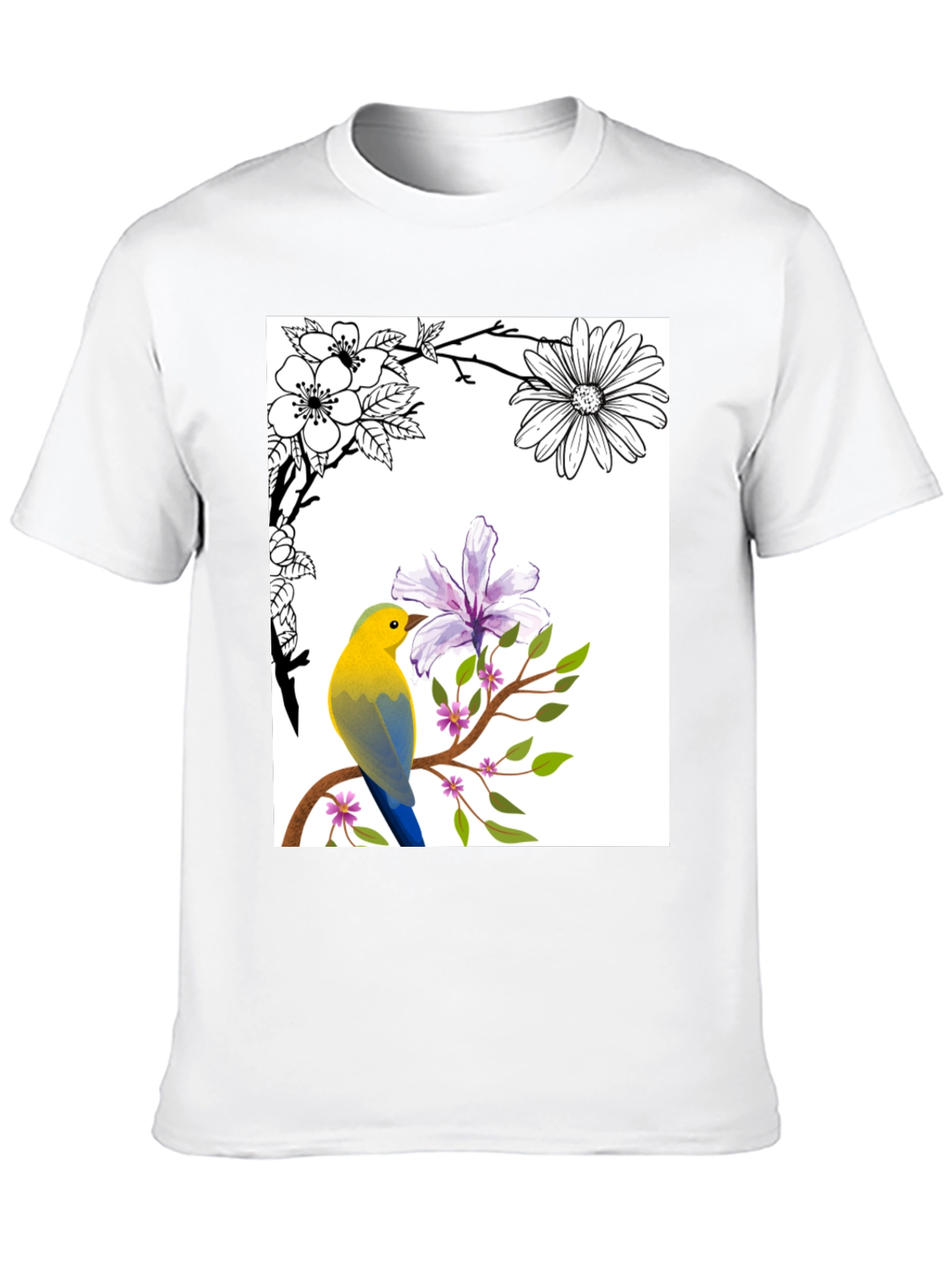 Floral Bird T-Shirt - Stylish Nature Graphic Tee