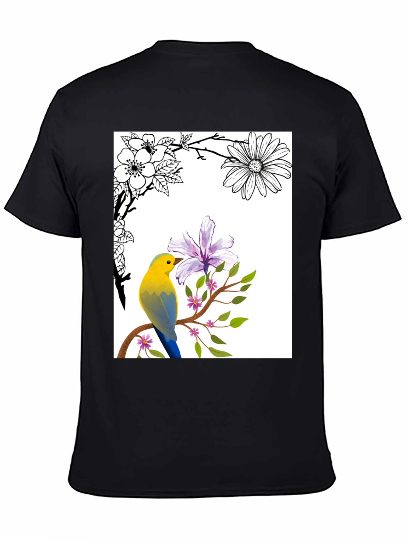 Floral Bird T-Shirt - Stylish Nature Graphic Tee